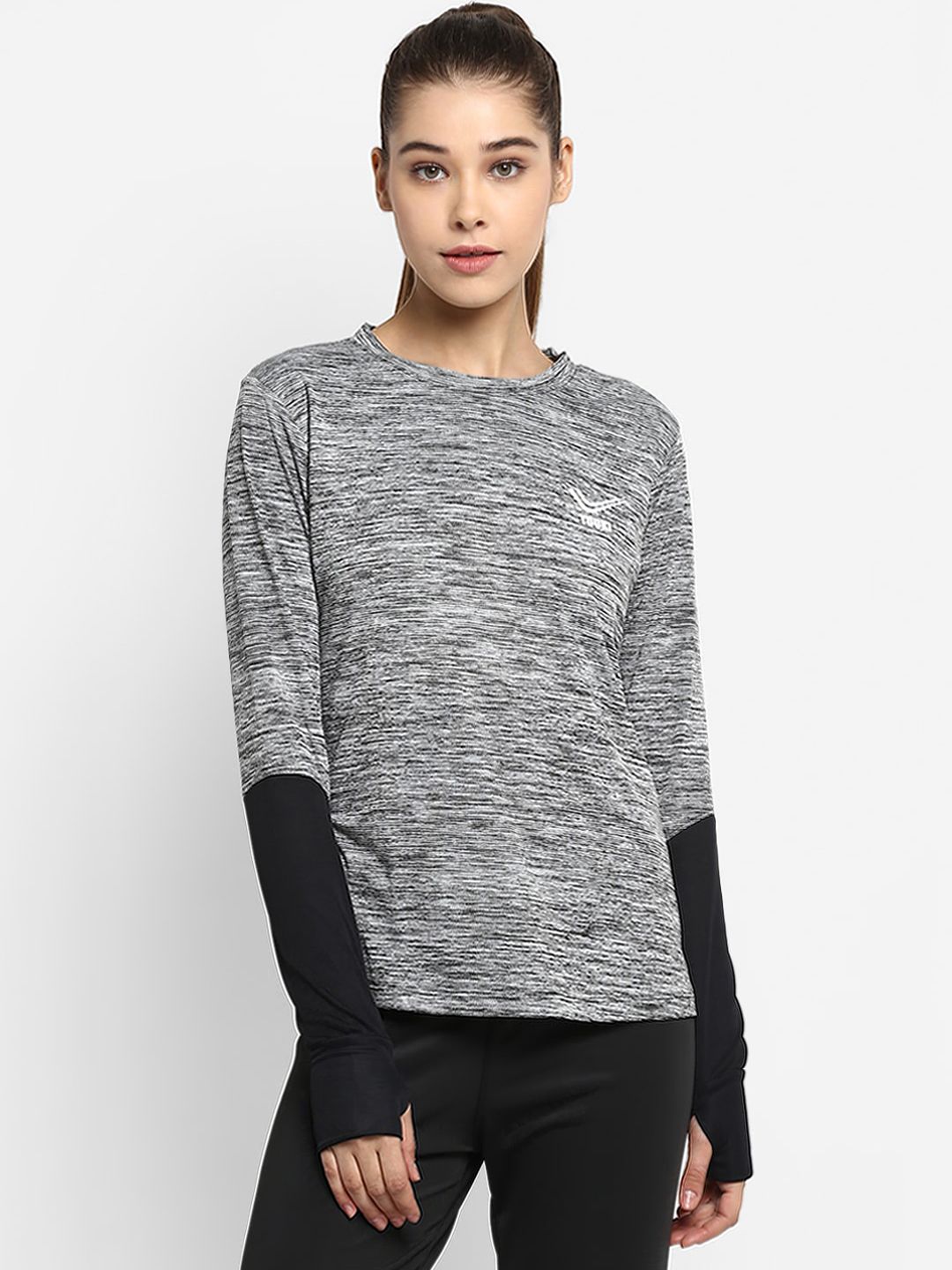 Yuuki Women Grey Melange Solid Round Neck T-shirt Price in India