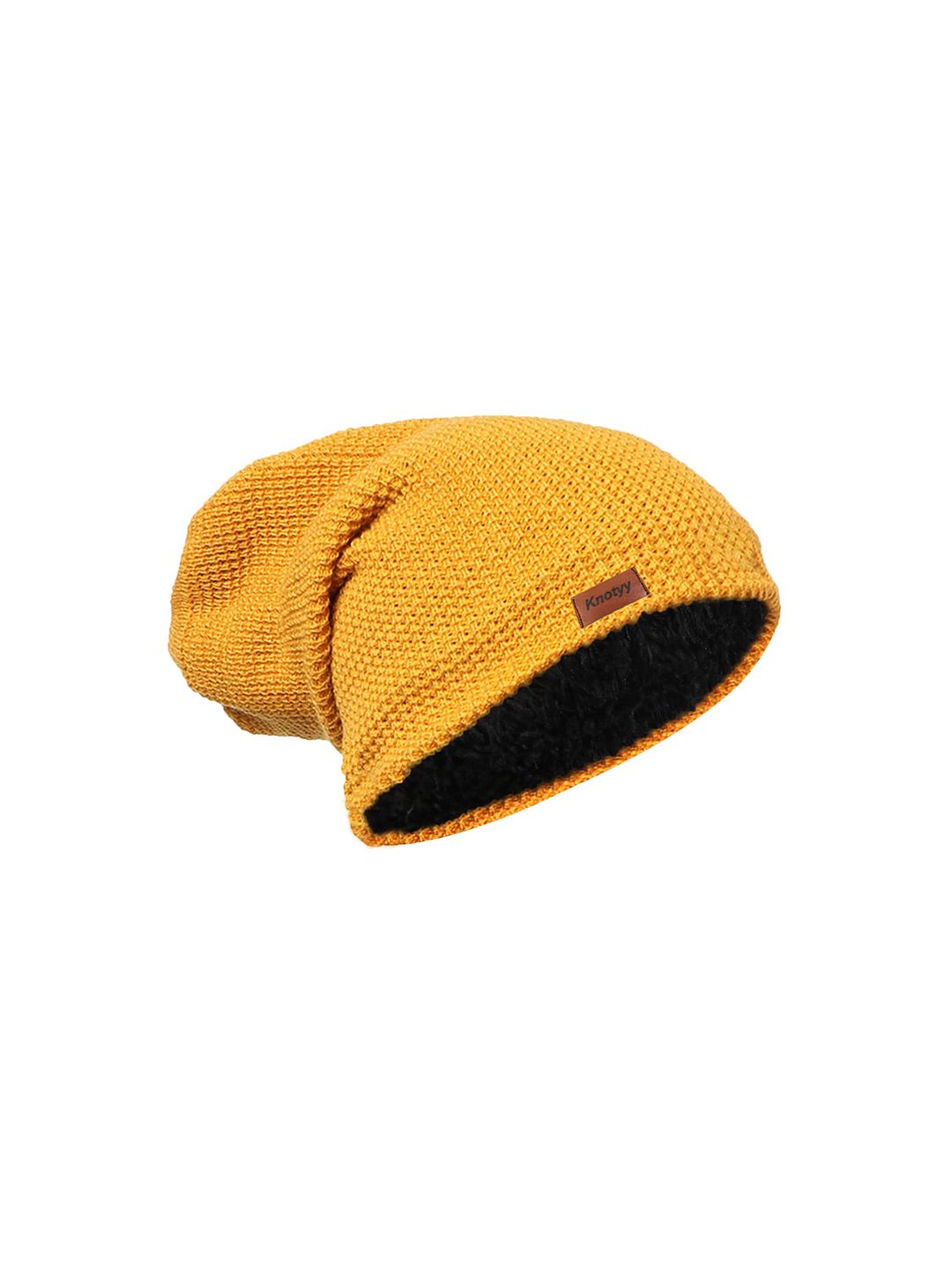 Knotyy Unisex Yellow Solid Beanie Cap Price in India