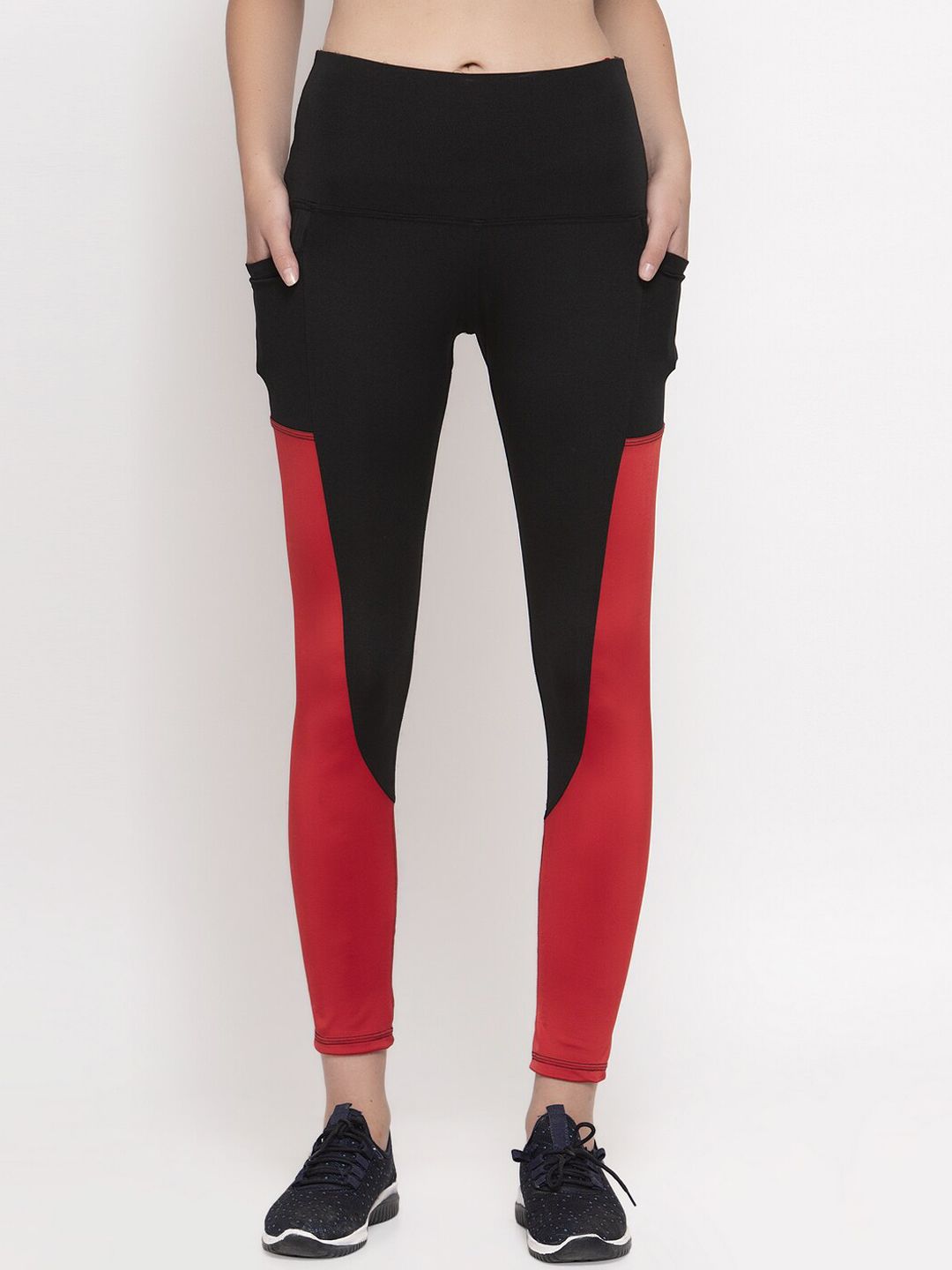 CUKOO Women Red & Black Colourblocked Tights Price in India