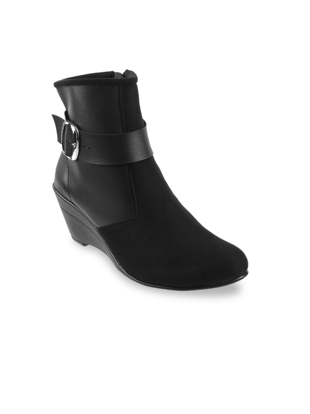 WALKWAY by Metro Women Black Solid Heeled Boots Price in India