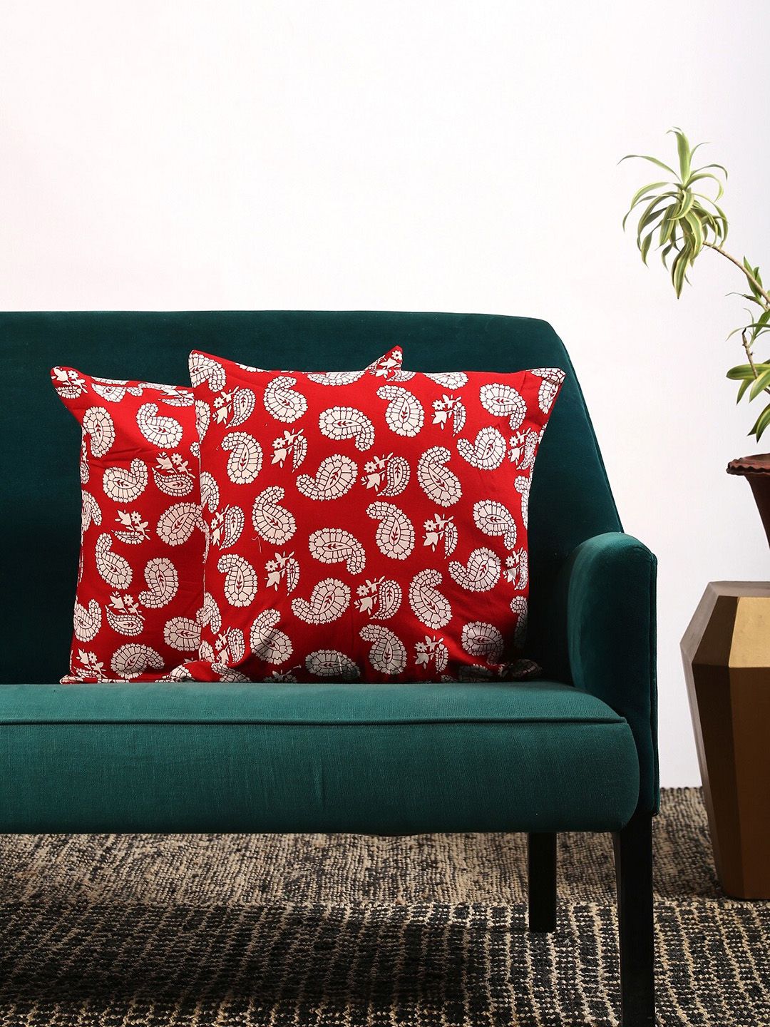 Contrast Living Set Of 2 Red & Off-White Printed Square Cushion Covers Price in India