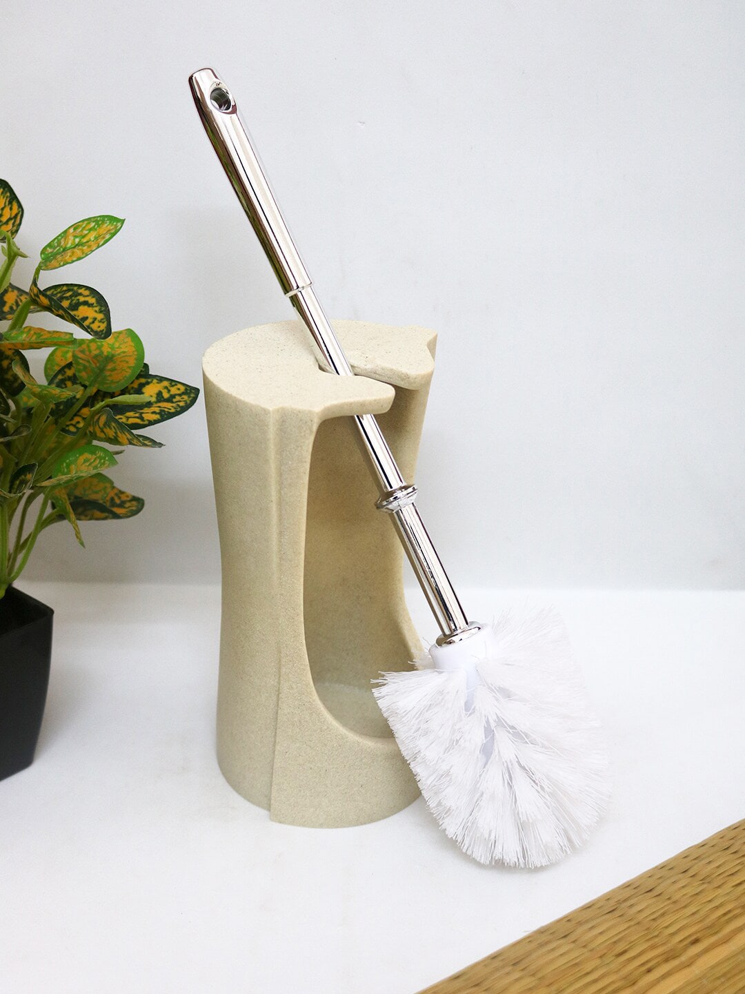 Shresmo Beige Solid Toilet Brush With Holder Price in India