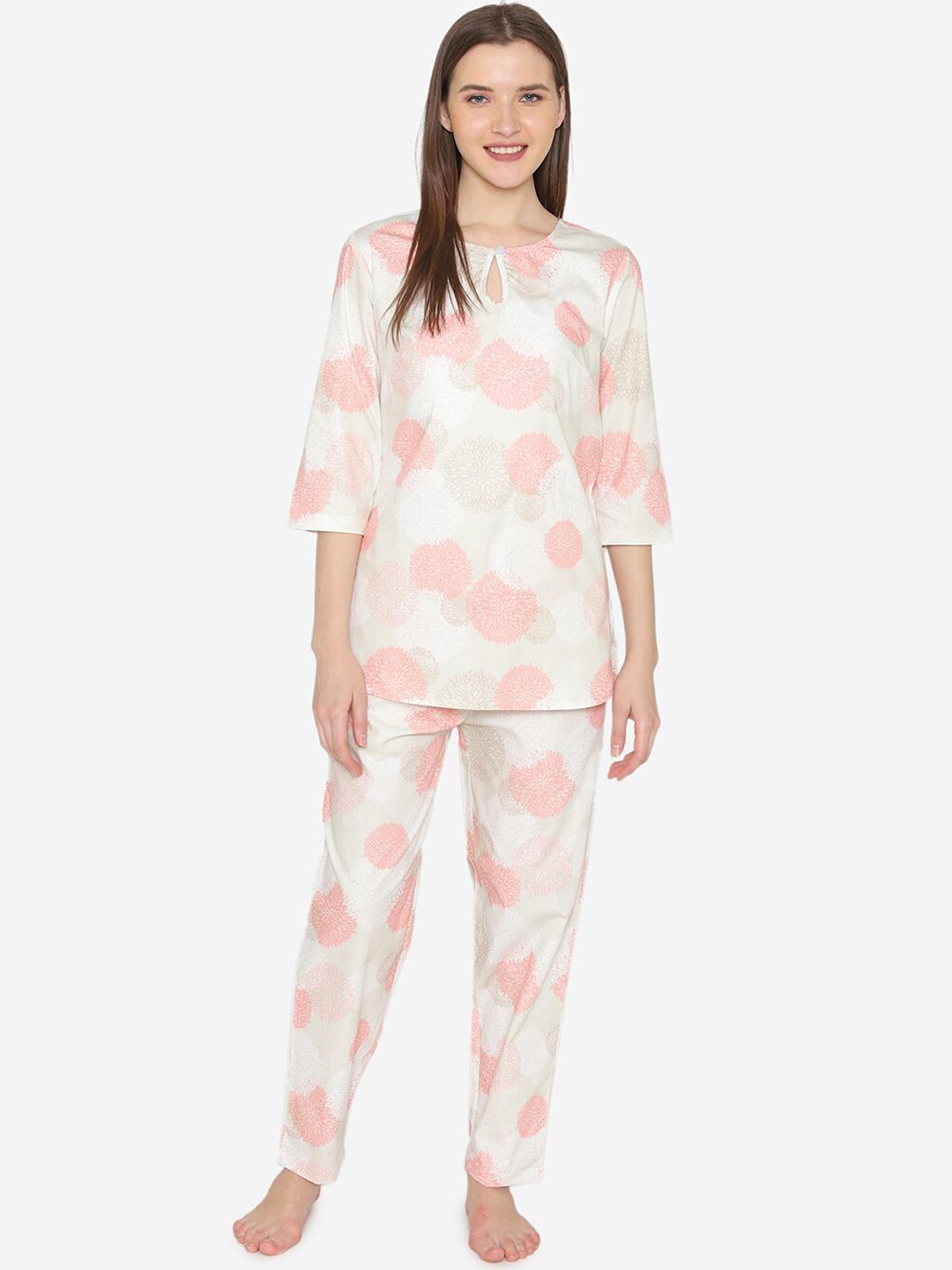 Fluffalump Women Pink & Off-White Printed Night suit Price in India