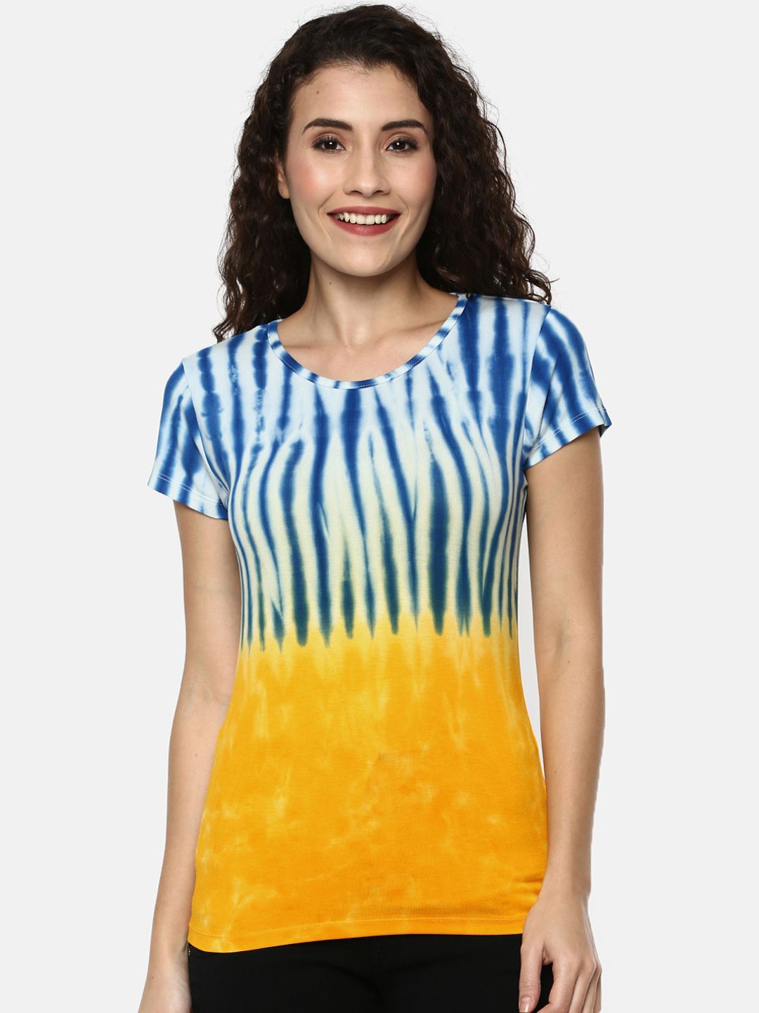 YCANF Women Yellow & Blue Dyed Top