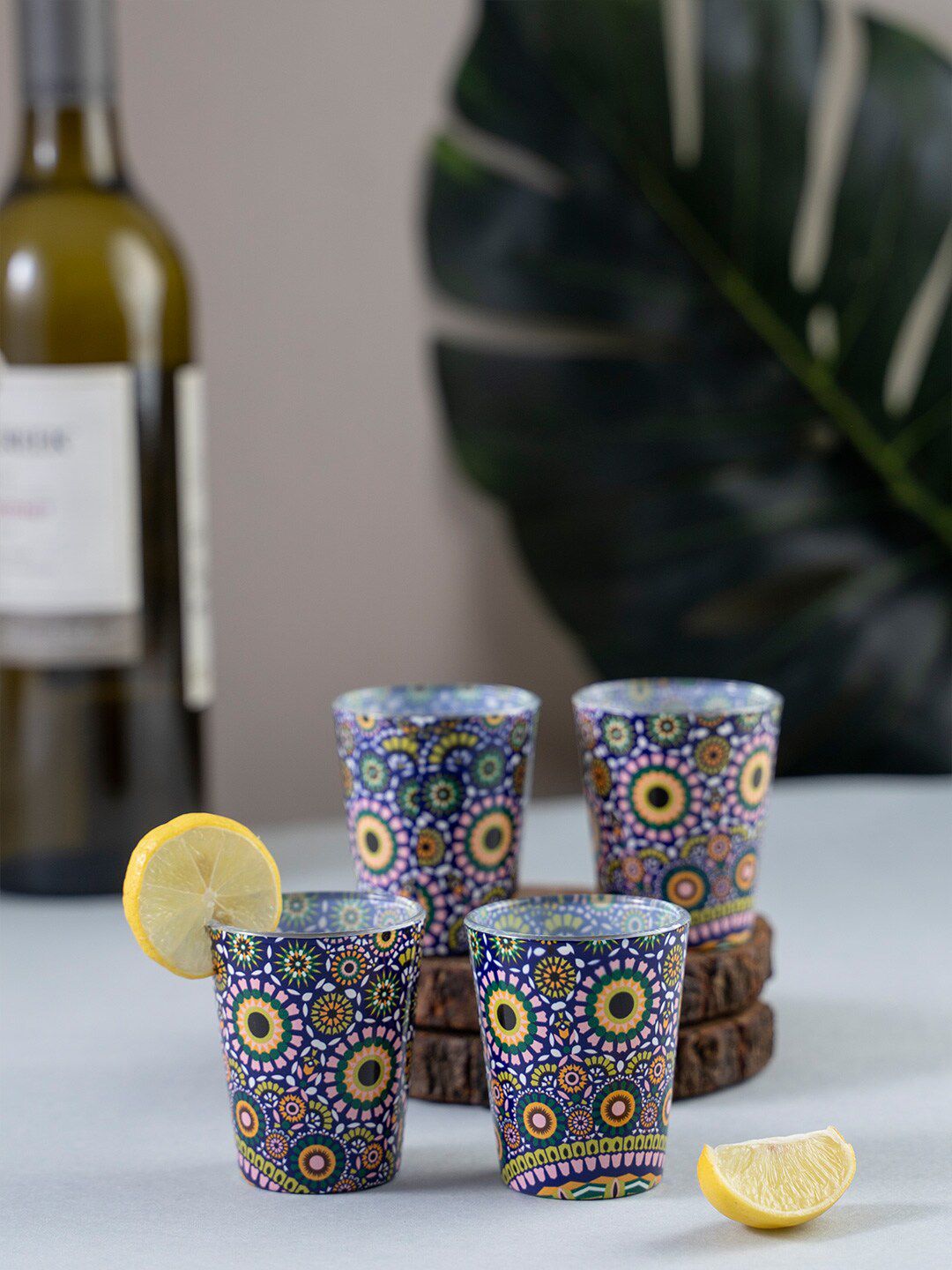 KOLOROBIA Set of 4 Blue & Pink Moroccan Inspiration Shot Glasses 30 ml Price in India