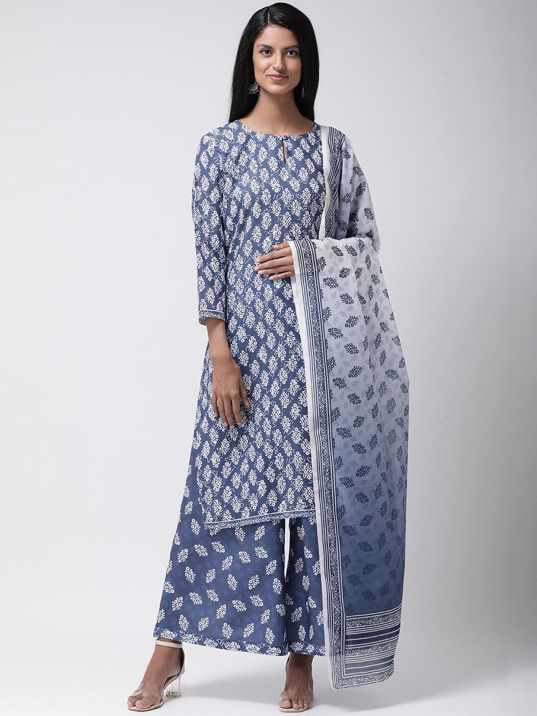 Hangup Women Blue & White Printed Dyed Hangup Dupatta Price in India