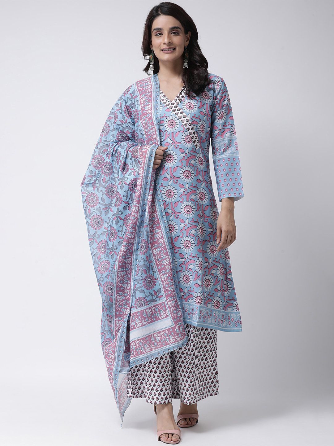 Hangup Women Blue & Pink Printed Dupatta Price in India