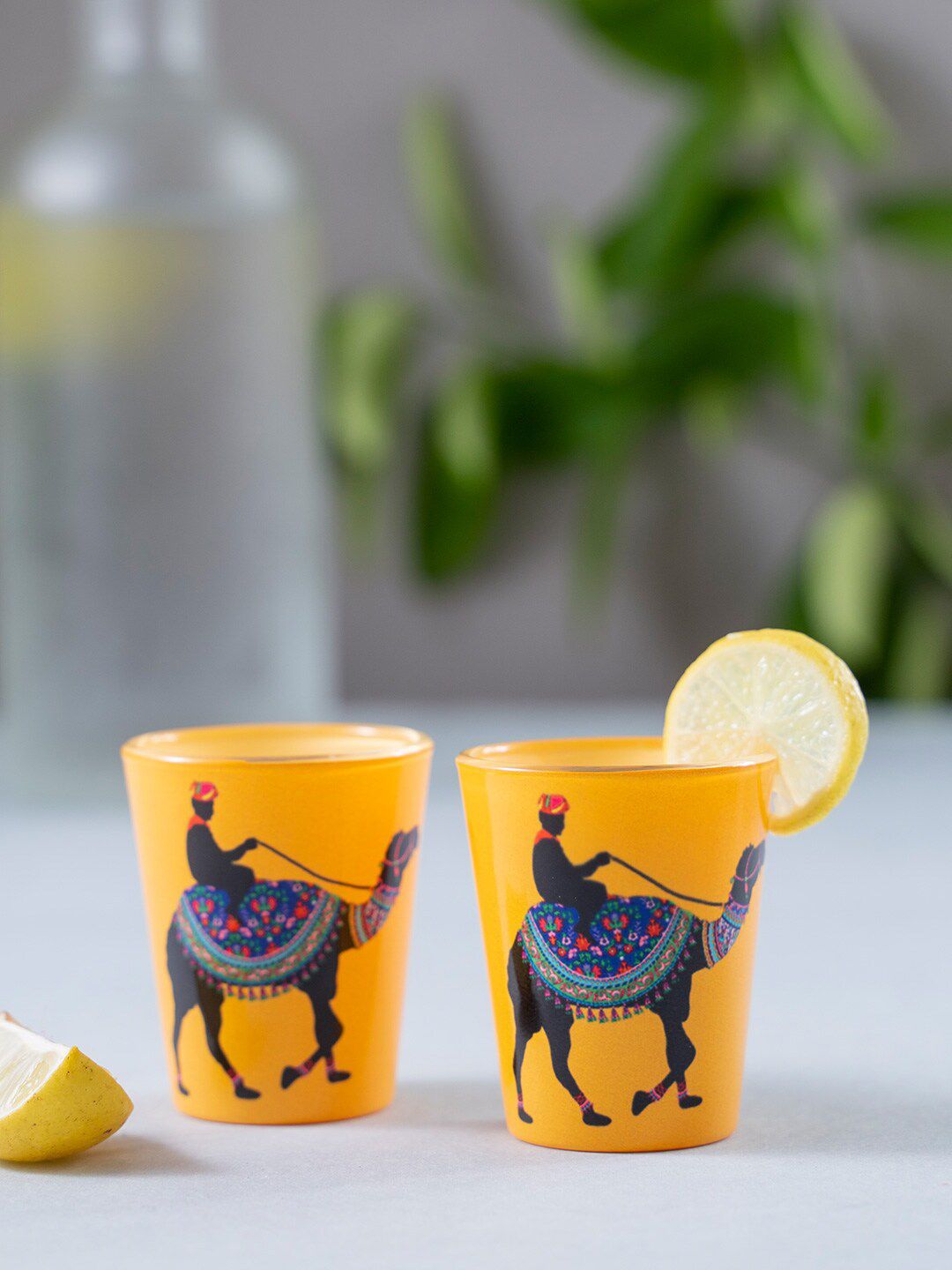 KOLOROBIA Set Of 2 Orange & Black Princely Camel Shot Glasses 30 ml Price in India