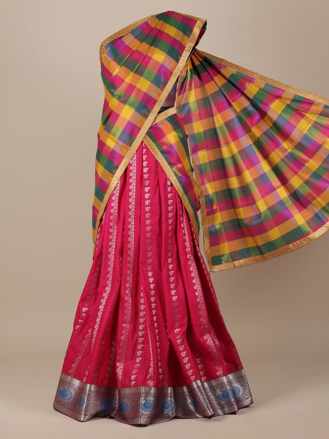 Pothys Multicoloured & Pink Tissue Woven Design Saree