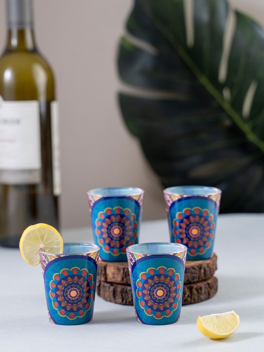 KOLOROBIA Set Of 4 Blue & Red Egyptian Tranquility Shot Glasses 30 ml Price in India