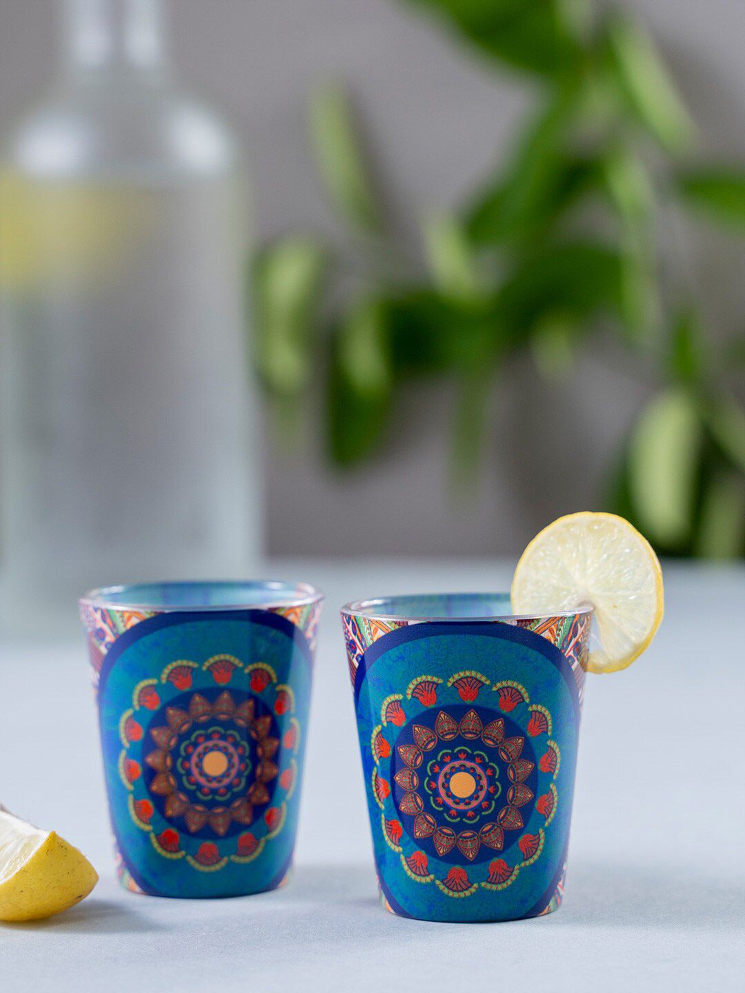 KOLOROBIA Set Of 2 Blue & Red Egyptian Tranquility Shot Glasses 30ML Price in India
