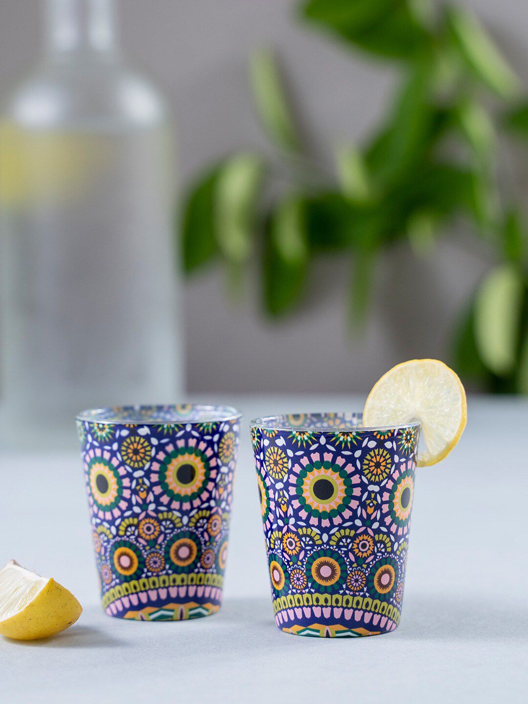 KOLOROBIA Set of 2 Blue & Yellow Moroccan Inspiration Shot Glasses 30 ml Price in India