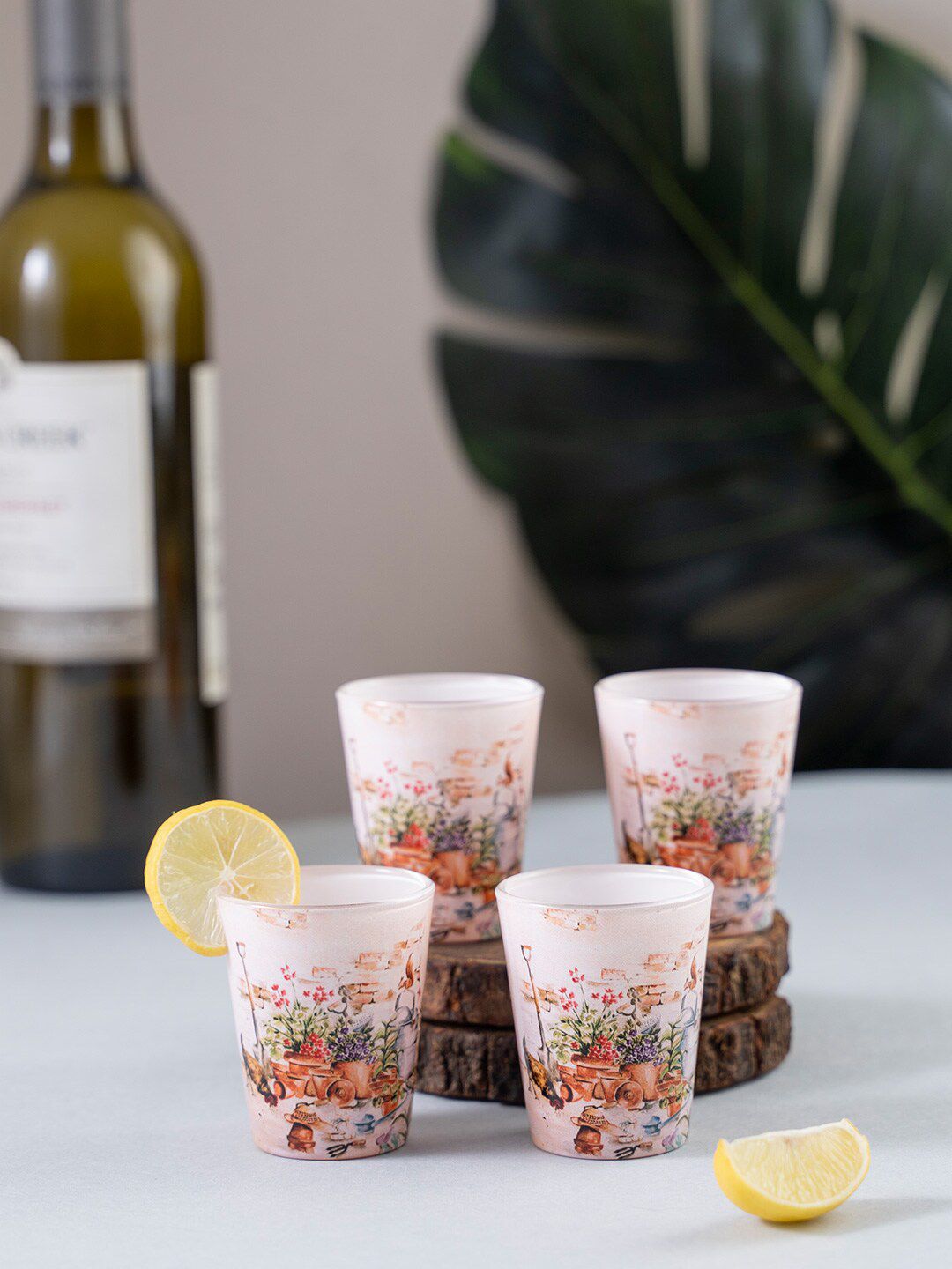 KOLOROBIA Set of 4 Beige & Brown English Themed Garden Shot Glasses 30 ml Price in India