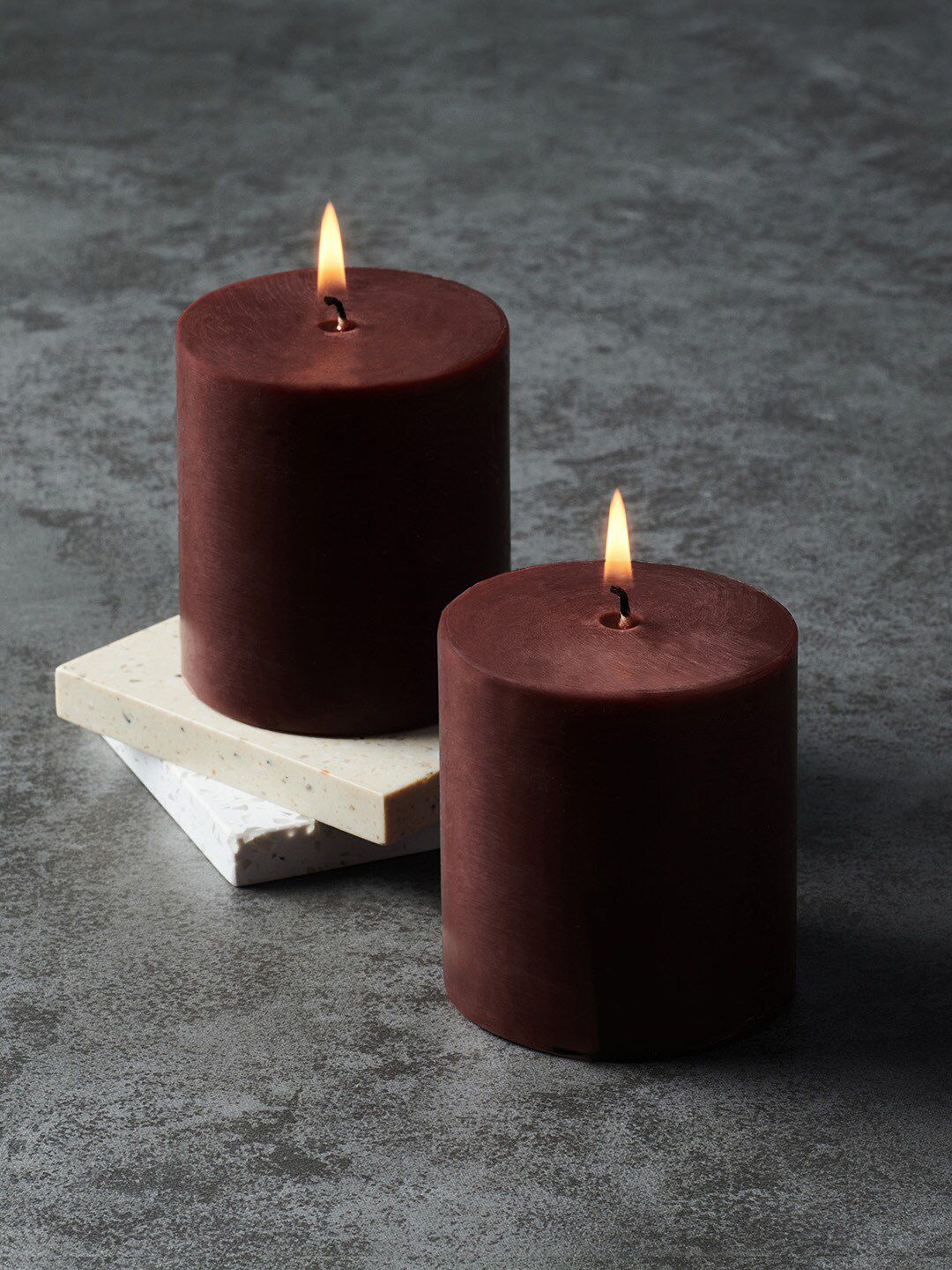 Pure Home and Living Set of 2 Small Maroon Autumn Fruit Pillar Candles Price in India