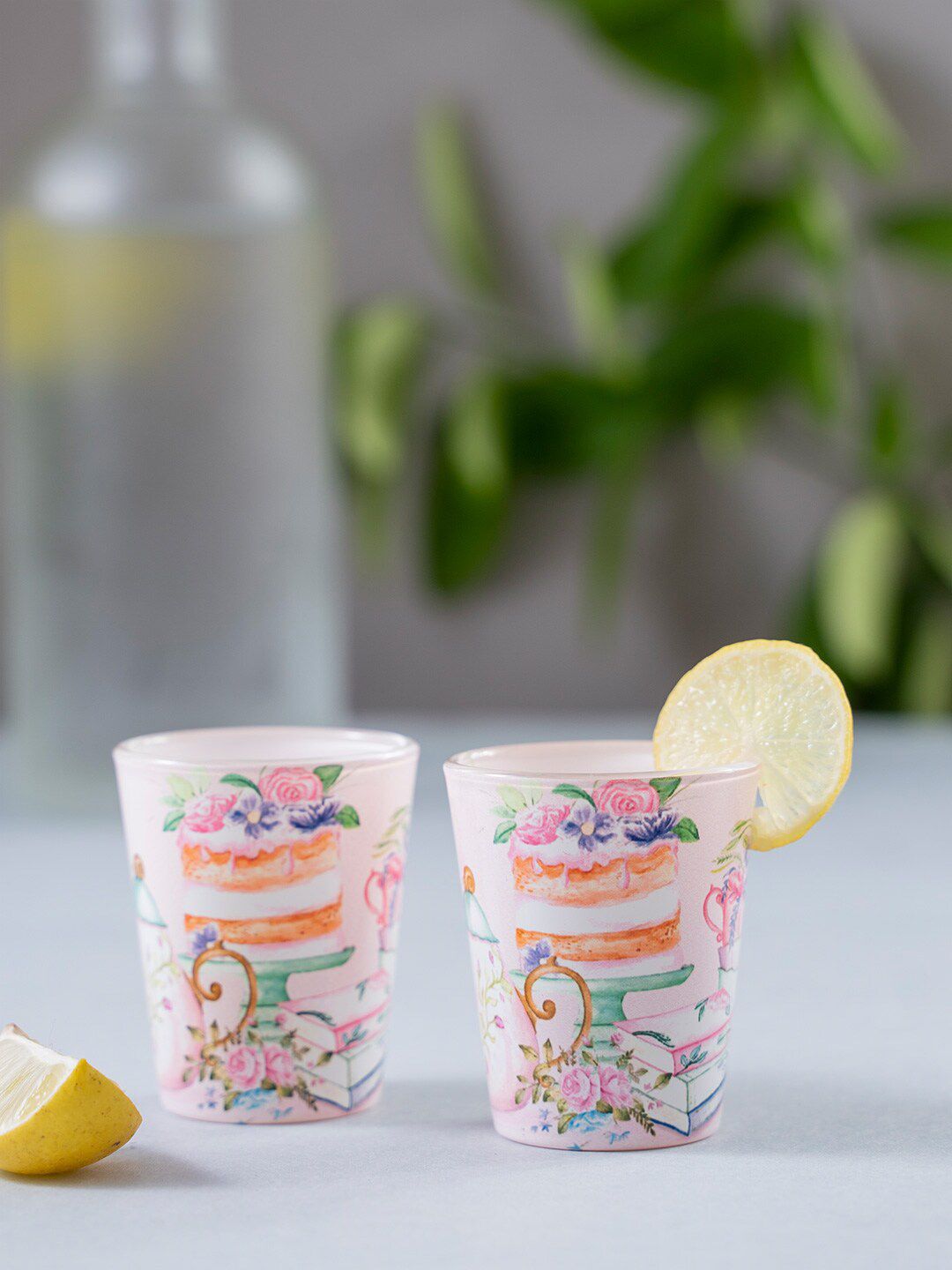 KOLOROBIA Set Of 2 Pink & Orange English Garden Tea Party Shot Glasses 30 ml Price in India