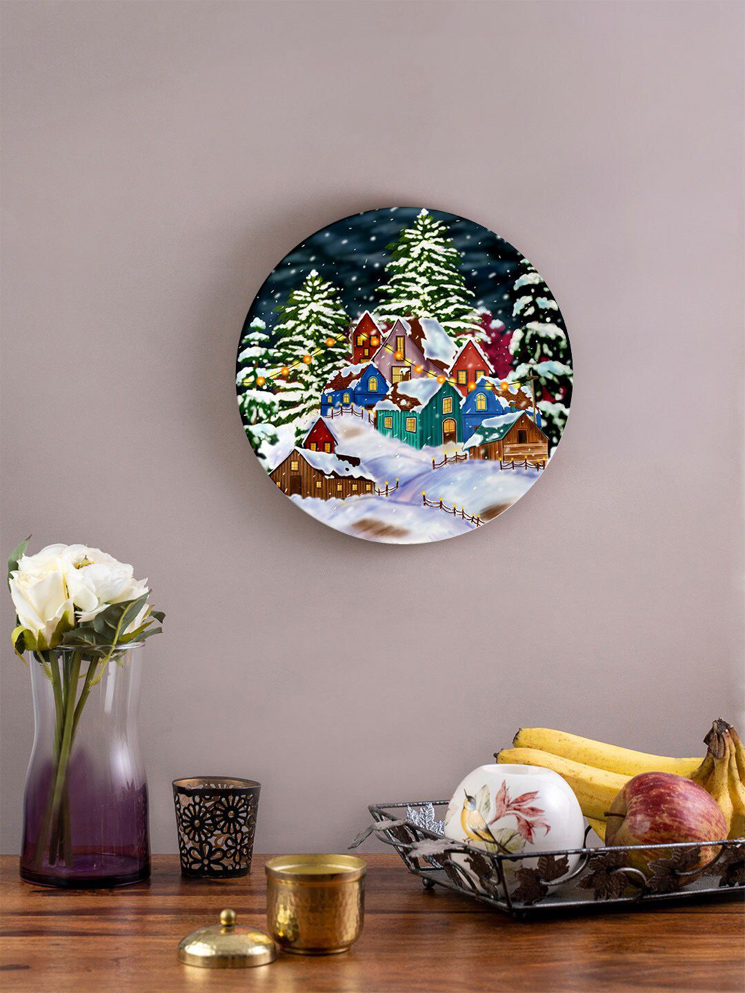 KOLOROBIA Red & Green Christmas Printed Plate Wall Decor Price in India