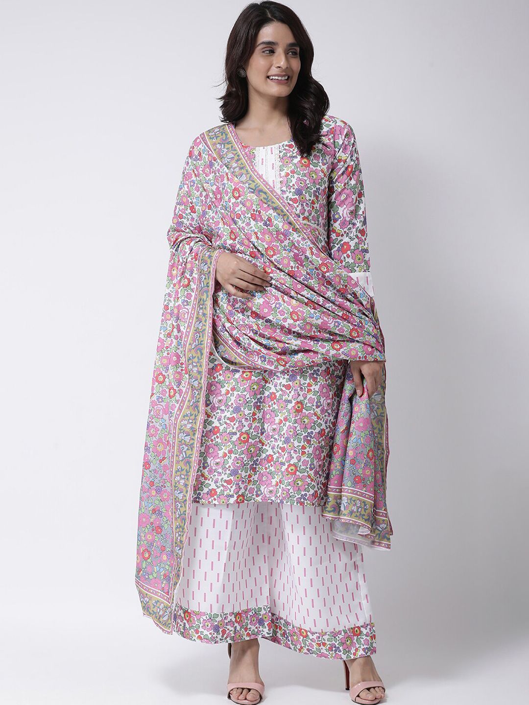 Hangup Women Pink & White Printed Dupatta Price in India