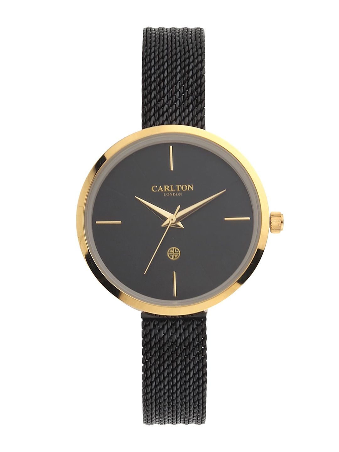 Carlton London Women Black & Gold-Toned Analogue Watch Price in India