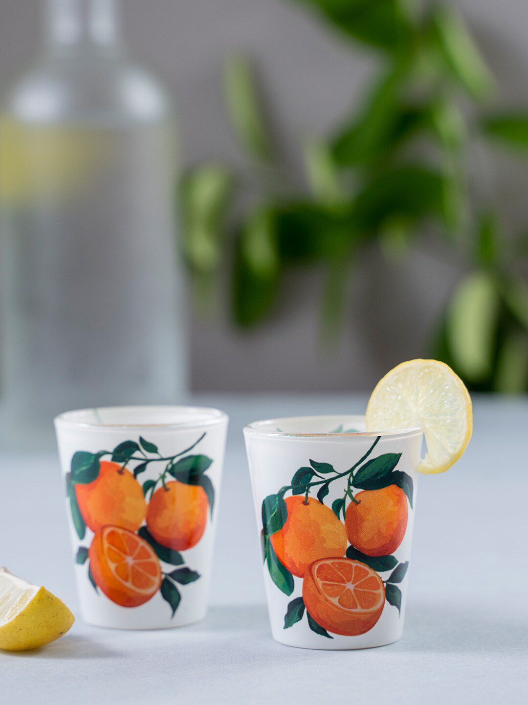 KOLOROBIA Set Of 2 White & Green Juicy Italian Oranges Shot Glasses 30 ml Price in India