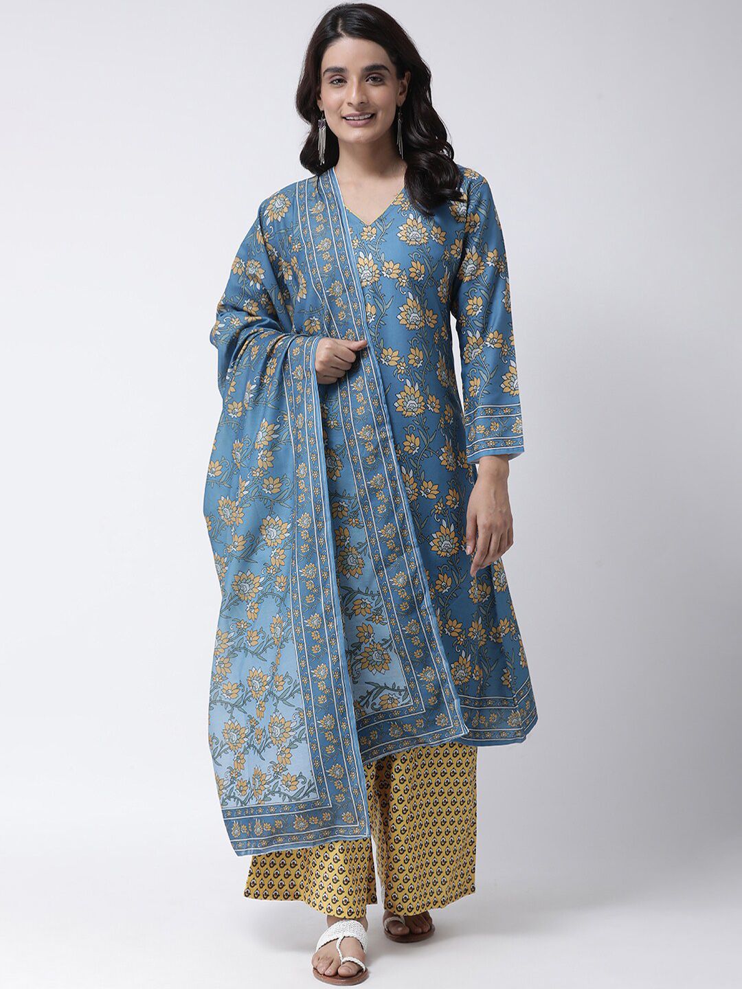 Hangup Women Blue & Yellow Printed Dupatta Price in India