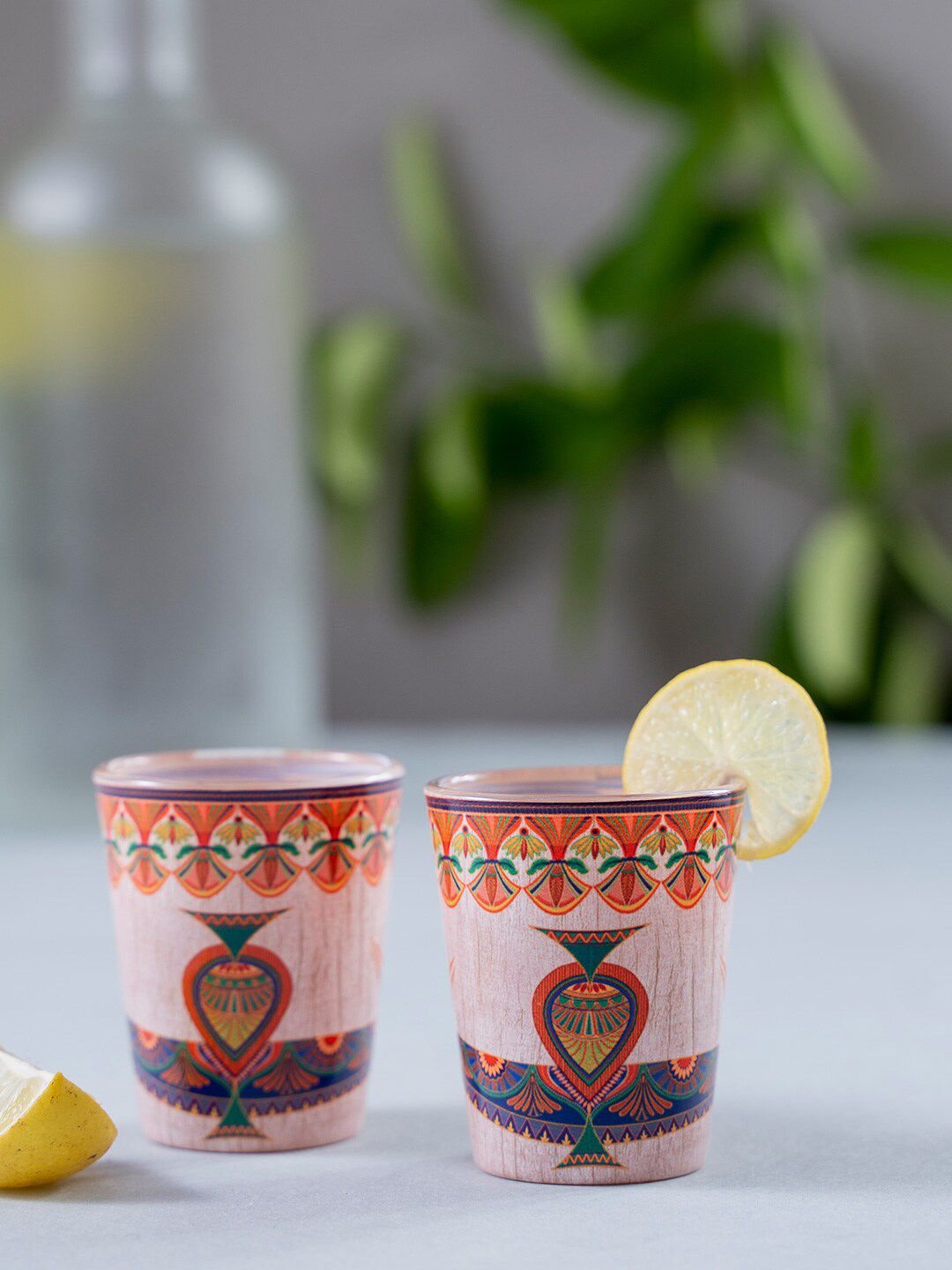 KOLOROBIA KOLOROBIA Set Of 2 Beige & Orange Sylvan Egyptian Shot Glasses 30 ml Price in India