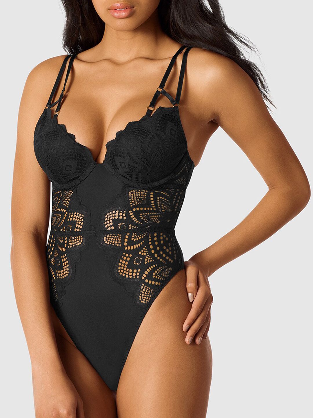 Buy La Senza Women Black Lace Sleep Bodysuit - Bodysuit for Women