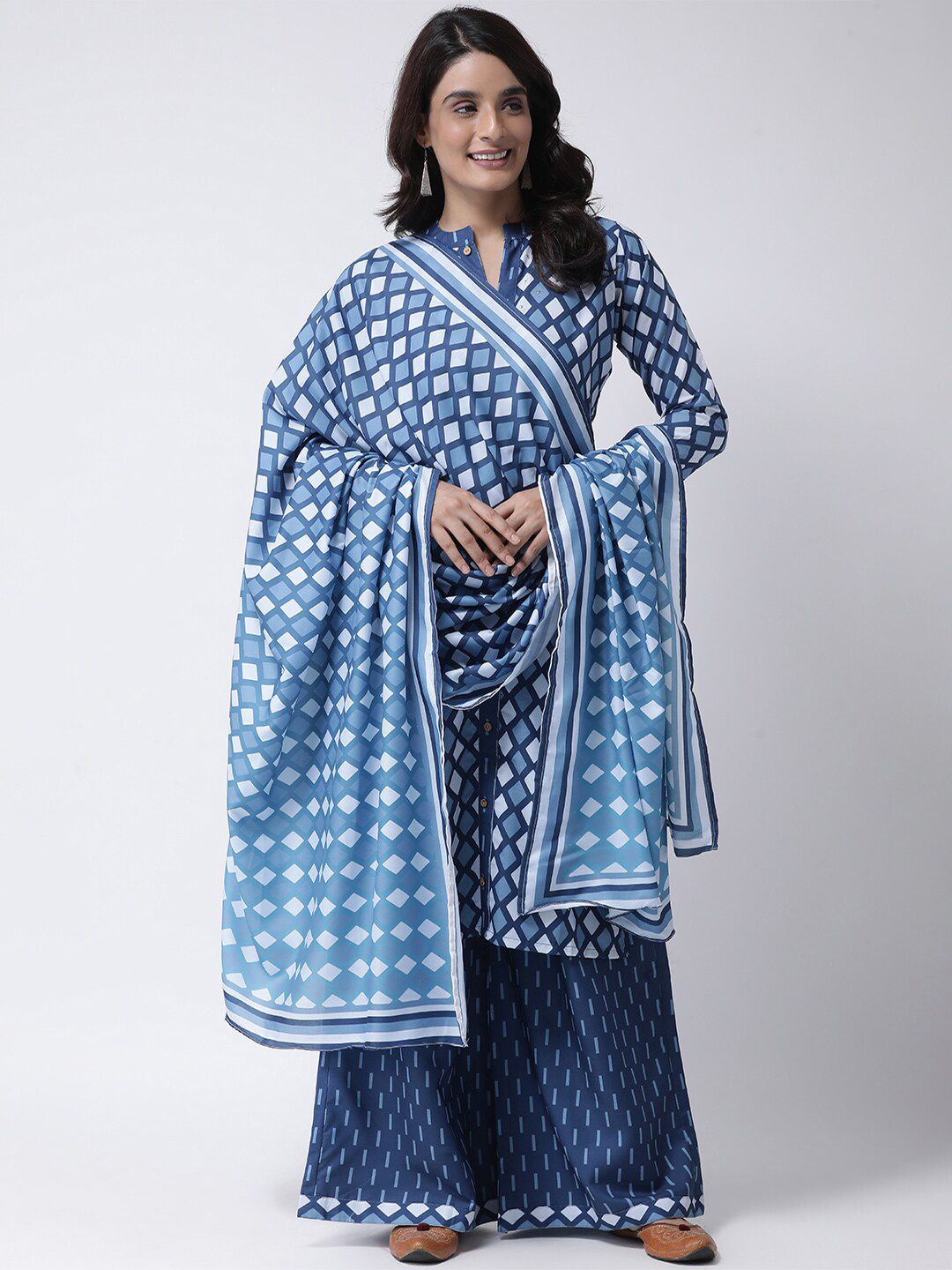 Hangup Women Blue & White Printed Dupatta Price in India