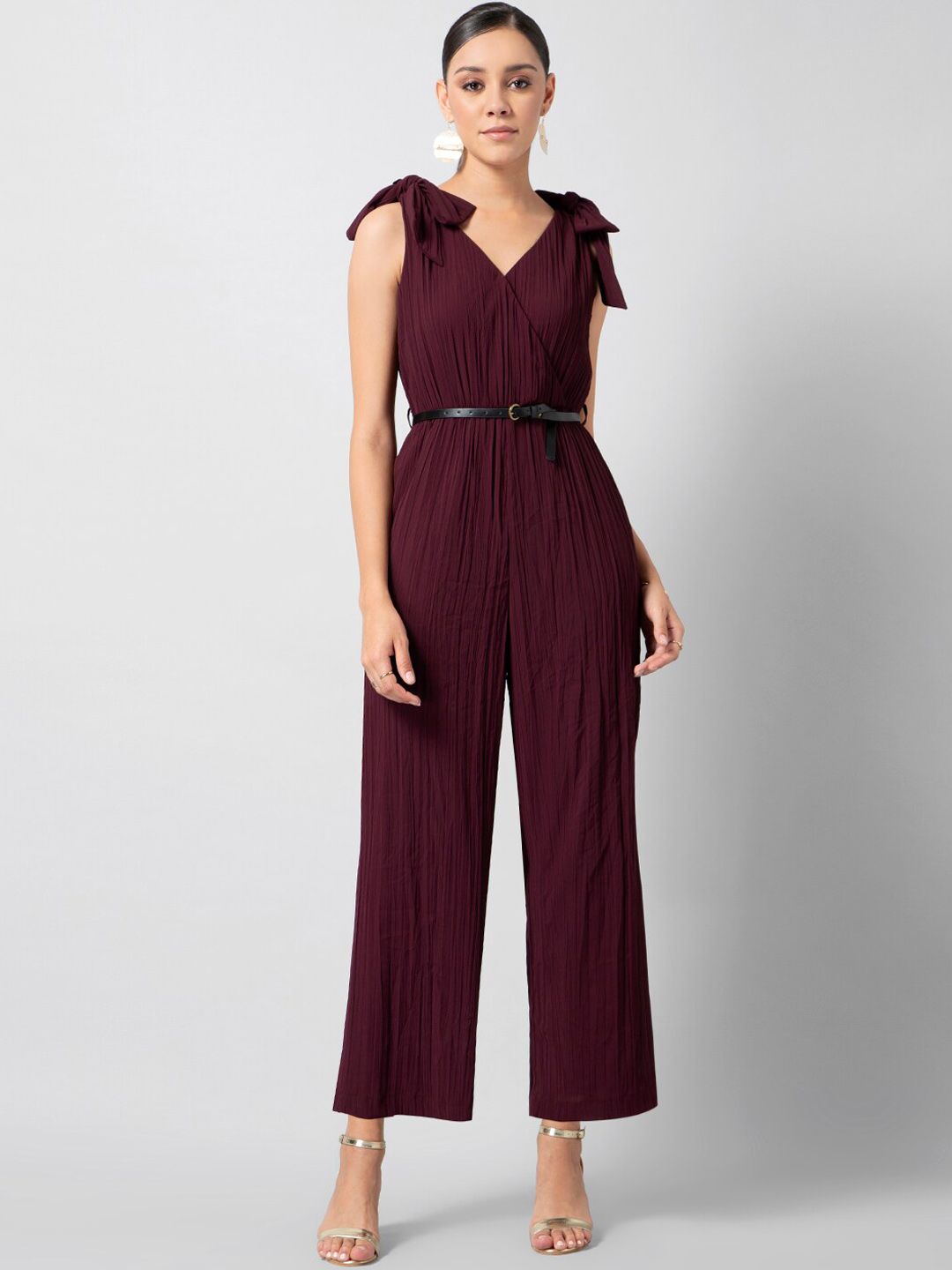 FabAlley Women Burgundy Solid Basic Jumpsuit Price in India