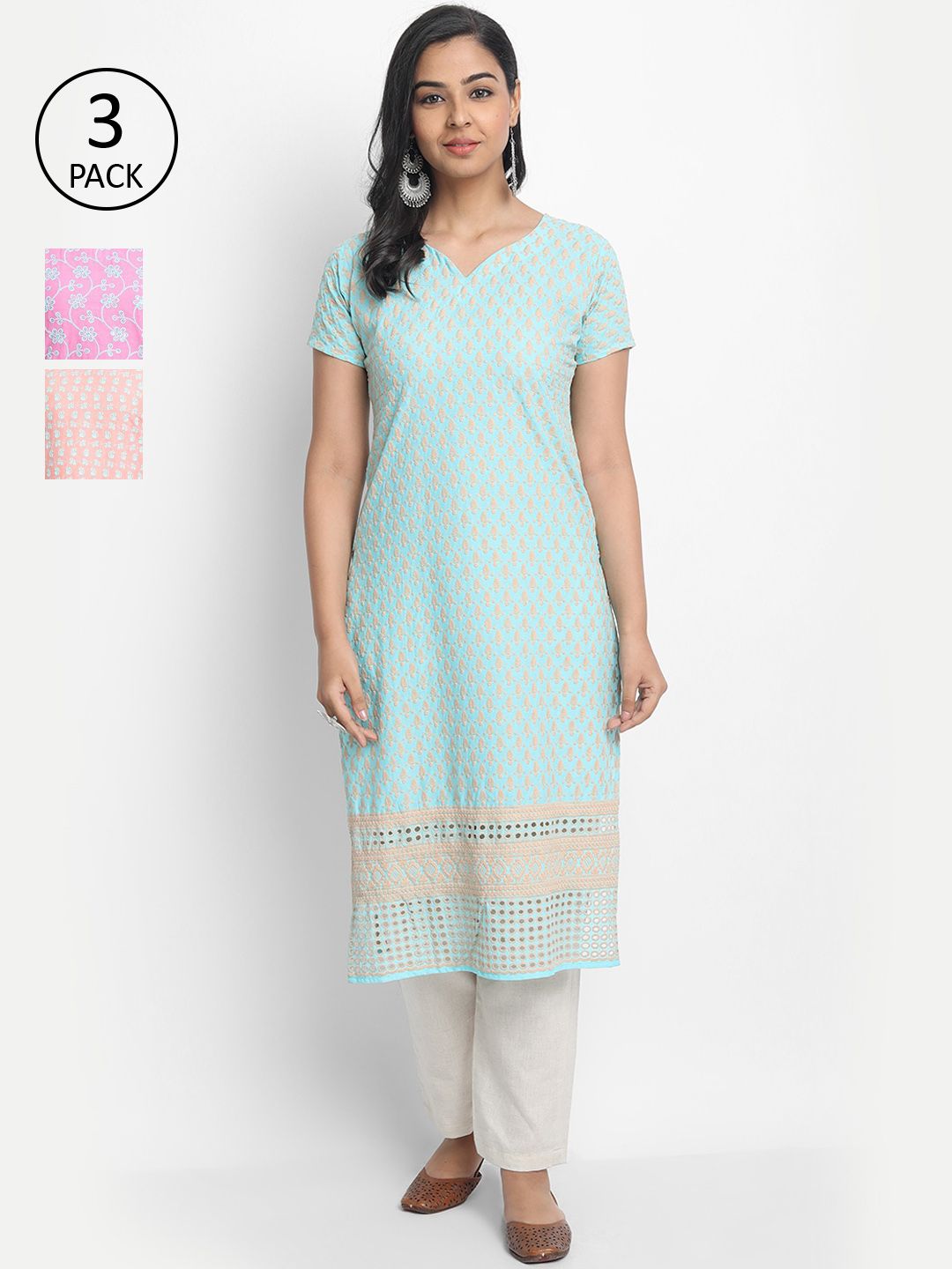 7Threads Women Multicoloured Woven Design A-Line Kurta