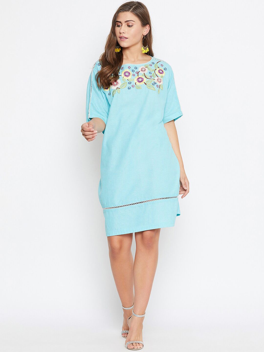 The Kaftan Company Women Blue Embellished A-Line Dress