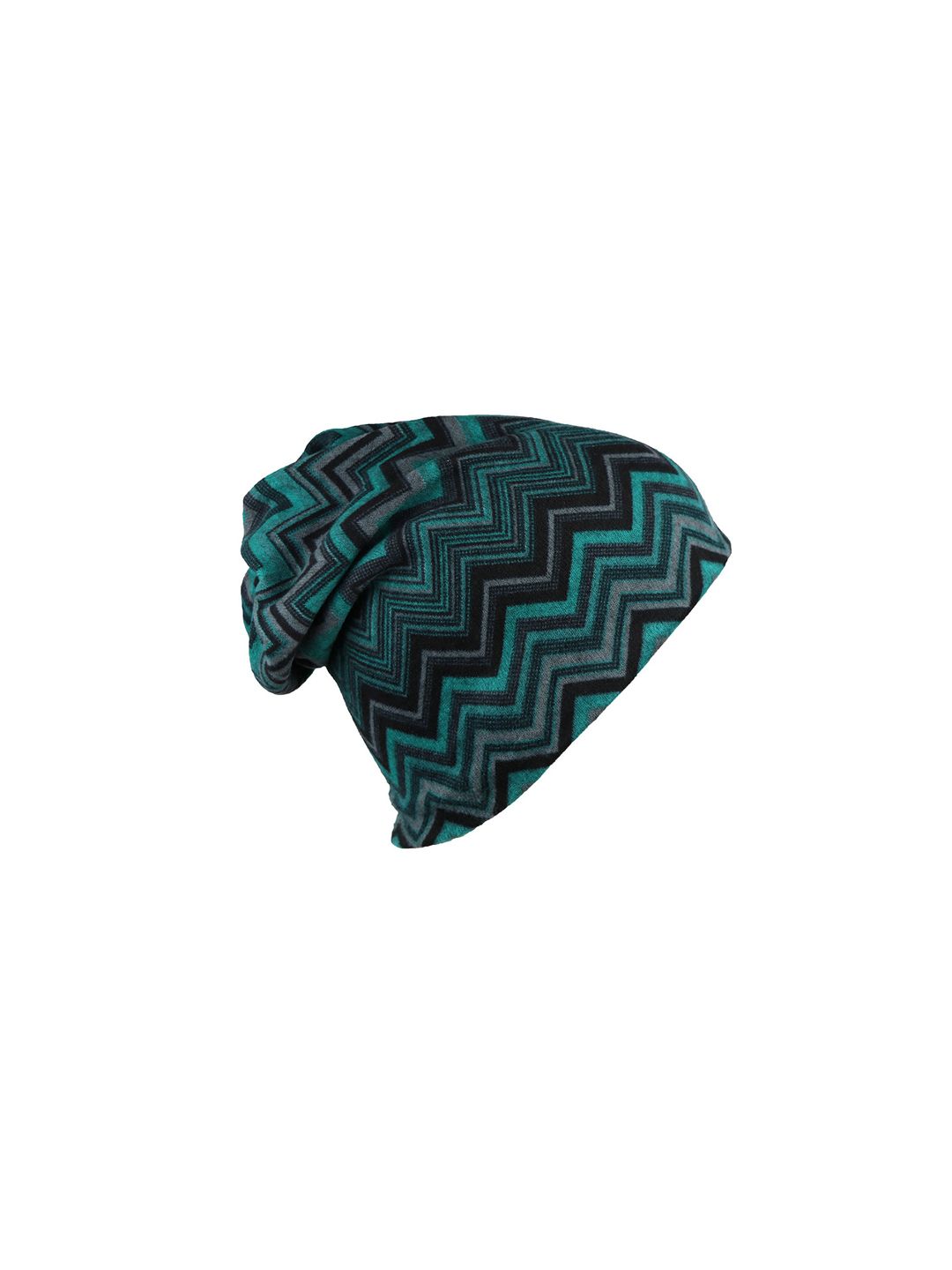 iSWEVEN Unisex Green & Black Chevron Printed Beanie Price in India