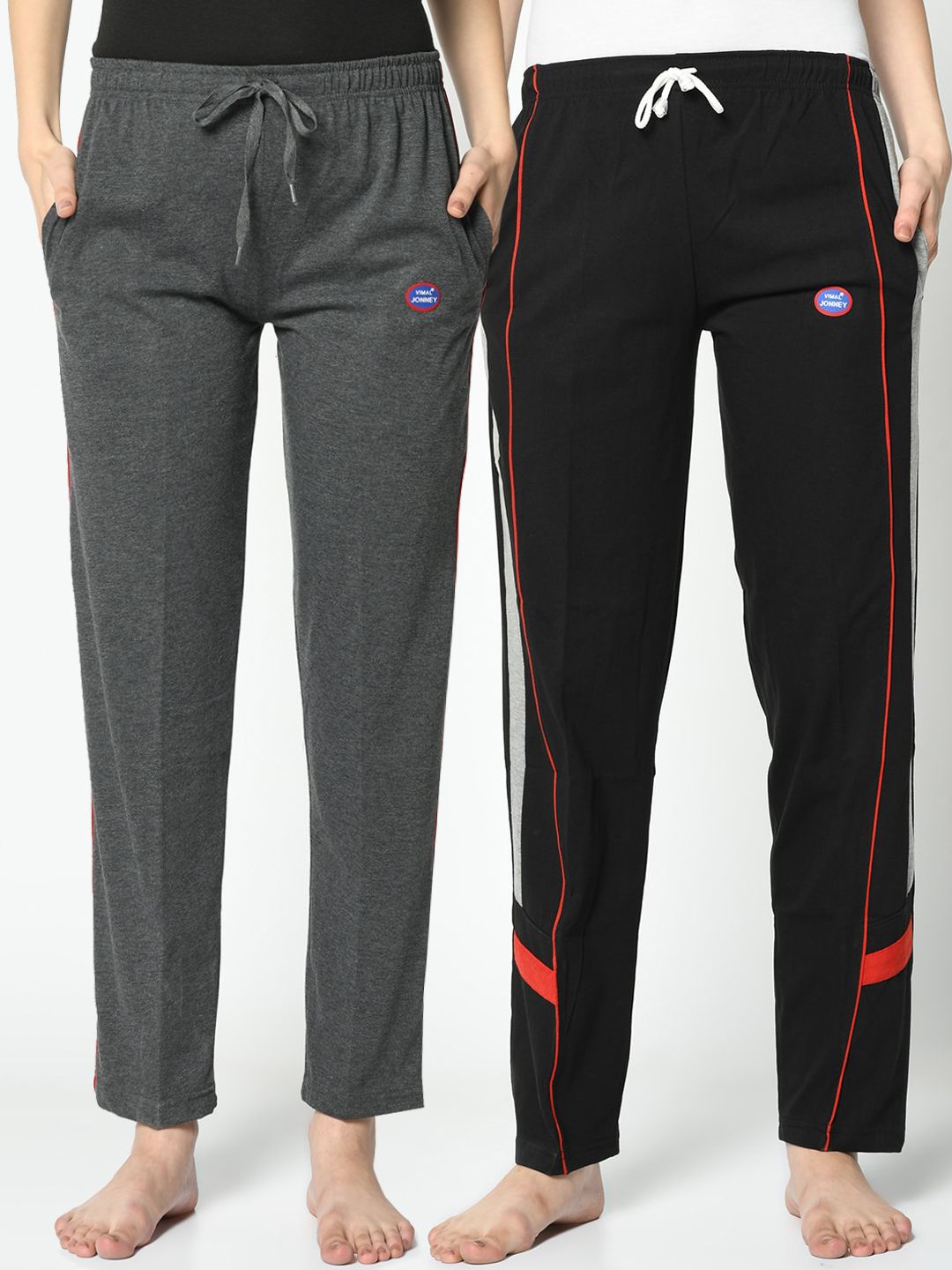 VIMAL JONNEY Women Pack of 2 Grey & Black Solid Lounge Pants Price in India