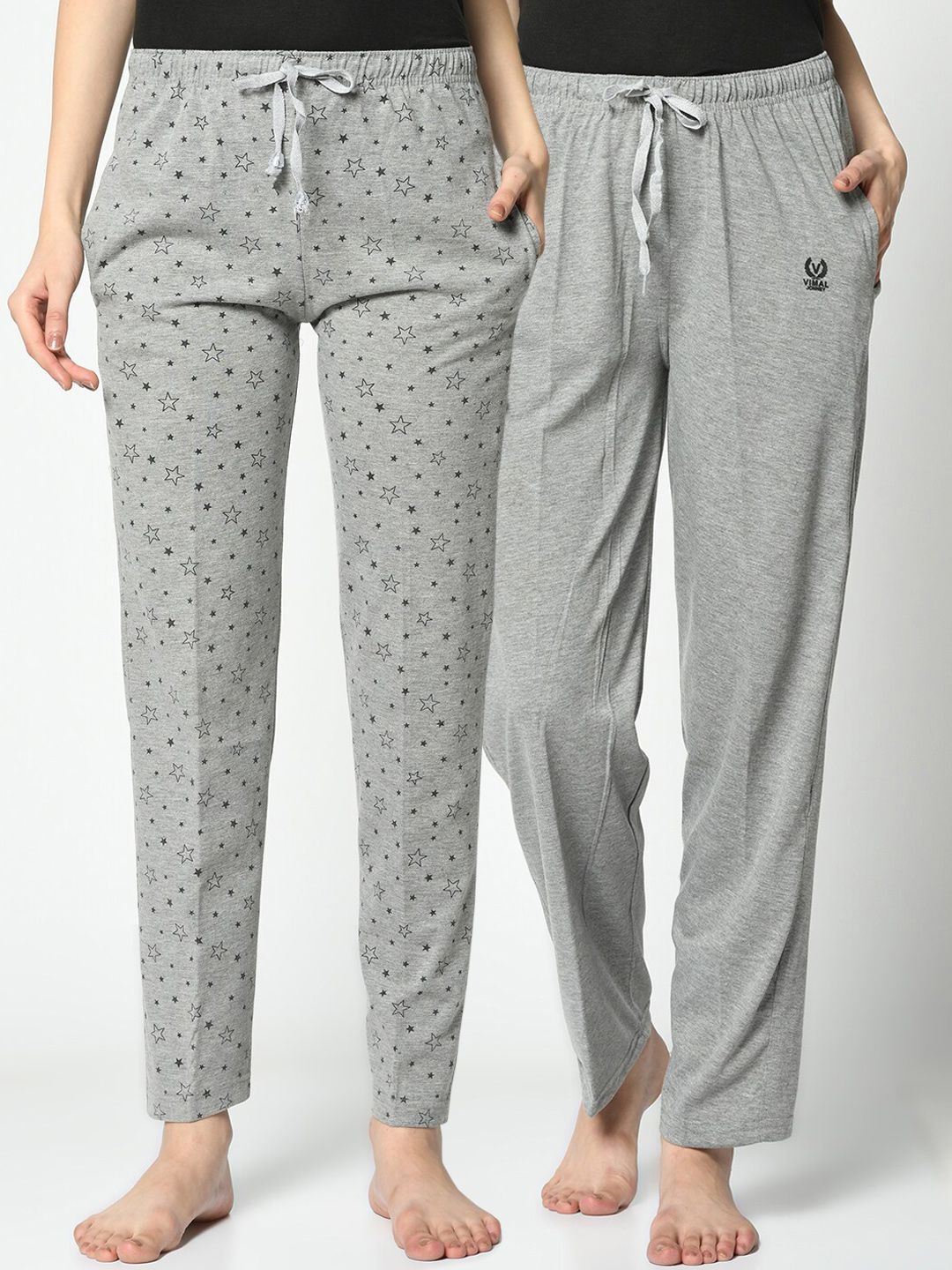 VIMAL JONNEY Women Pack of 2 Grey Printed Lounge Pants Price in India