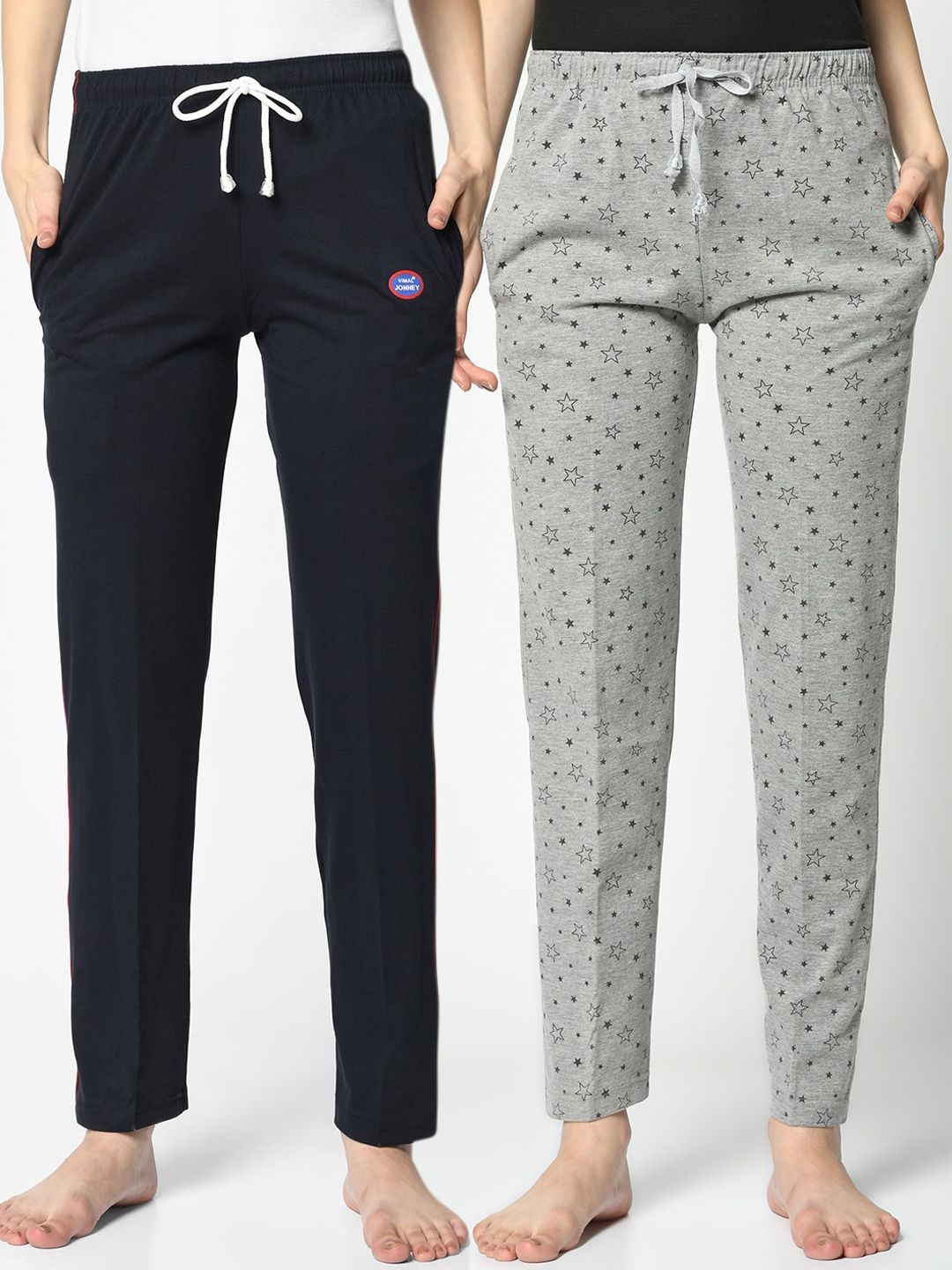 VIMAL JONNEY Women Pack of 2 Navy Blue & Grey Printed Lounge Pants Price in India