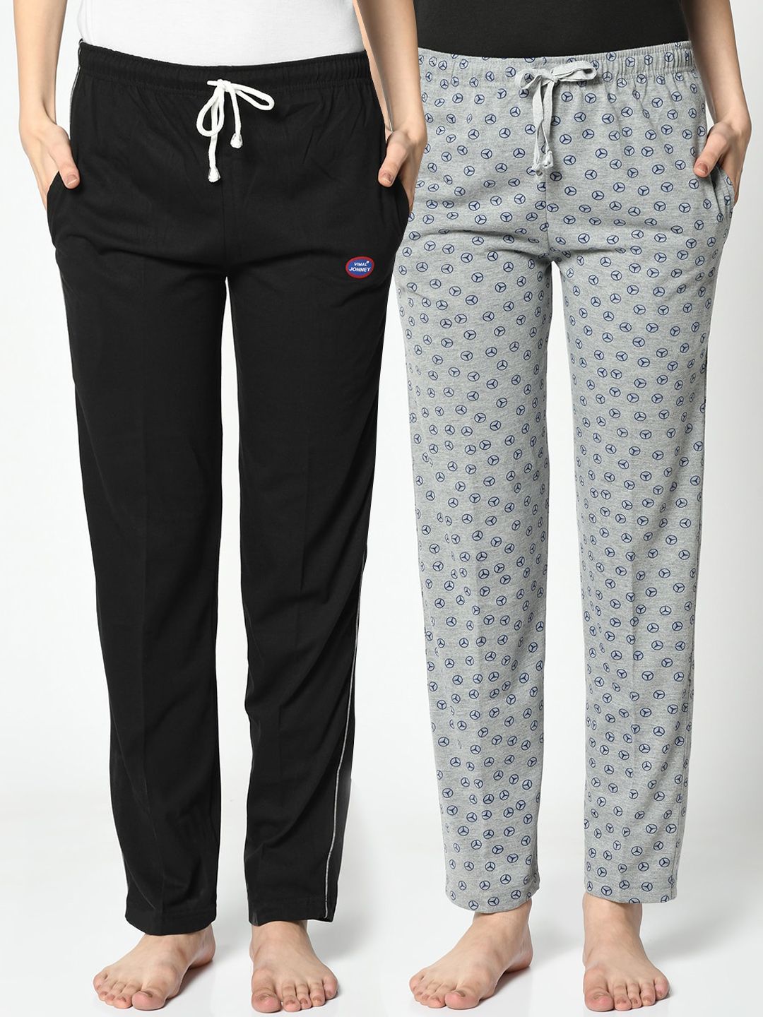 VIMAL JONNEY Women Pack of 2 Black & Grey Printed Lounge Pants Price in India