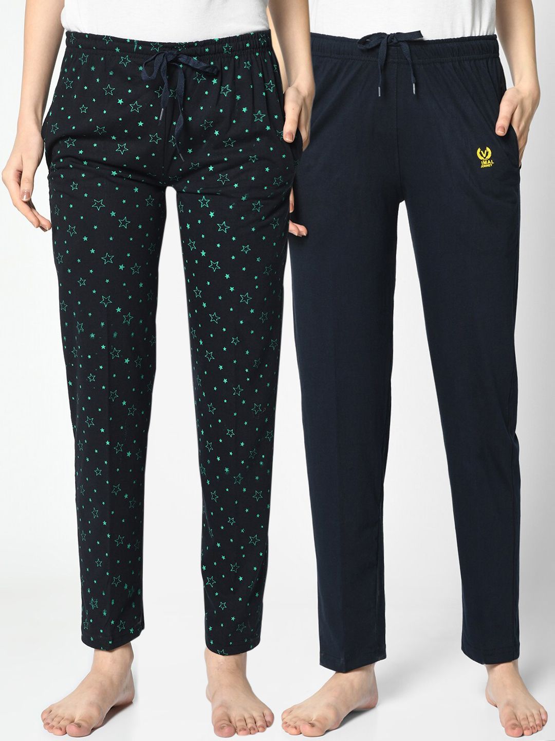 VIMAL JONNEY Women Pack Of 2 Navy Blue Printed Lounge Pants Price in India