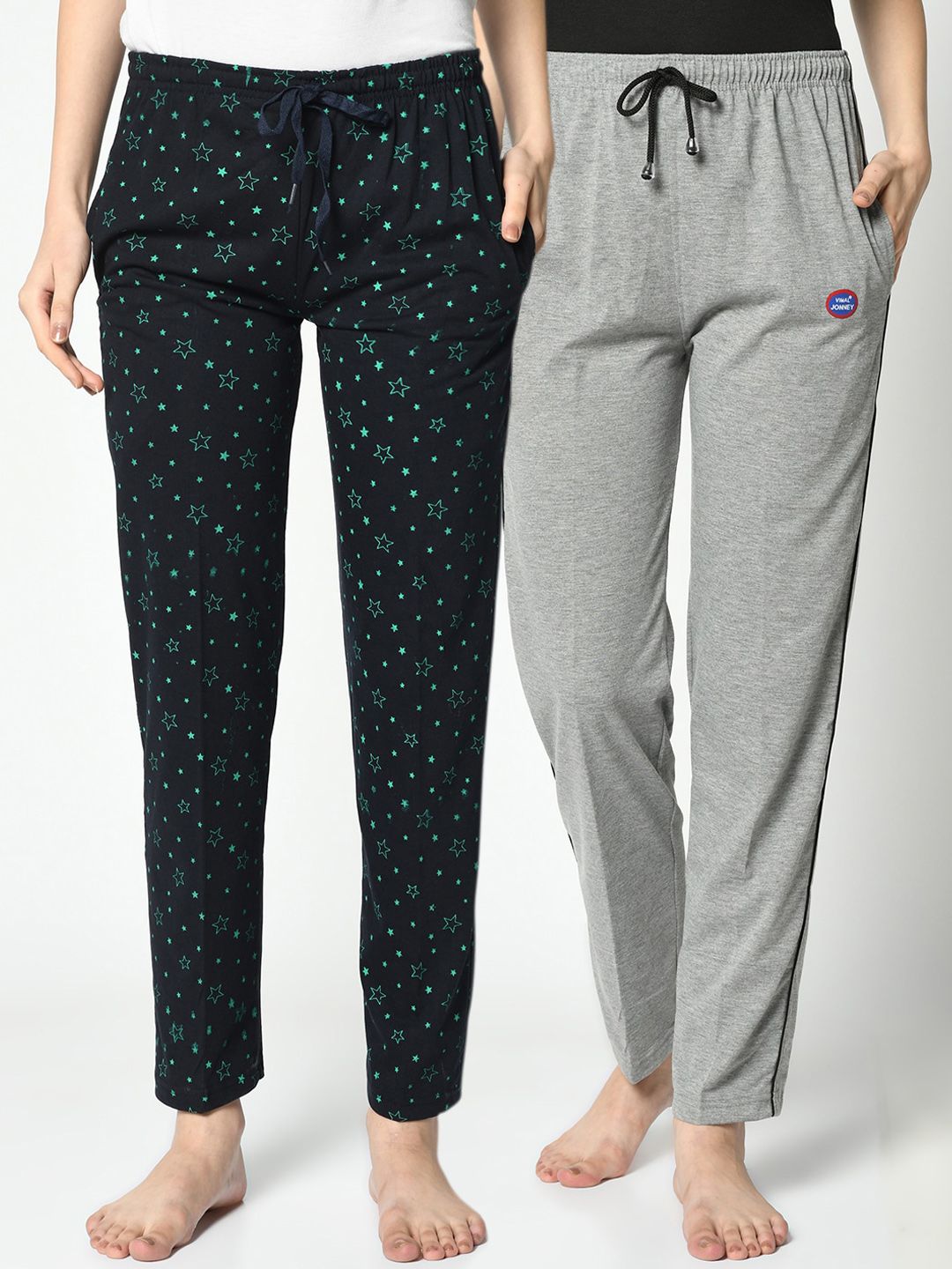 VIMAL JONNEY Women Pack of 2 Grey & Navy Blue Solid Lounge Pants Price in India