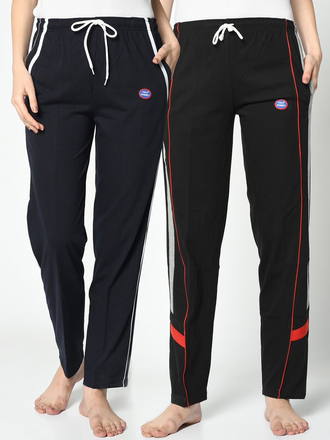 VIMAL JONNEY Women Pack Of 2 Navy Blue & Black Solid Lounge Pants Price in India