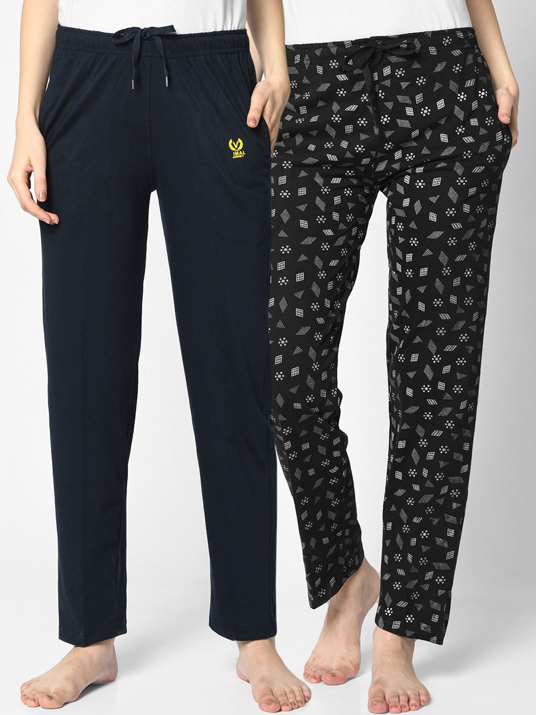 VIMAL JONNEY Women Pack Of 2 Navy Blue & Black Printed Lounge Pants Price in India