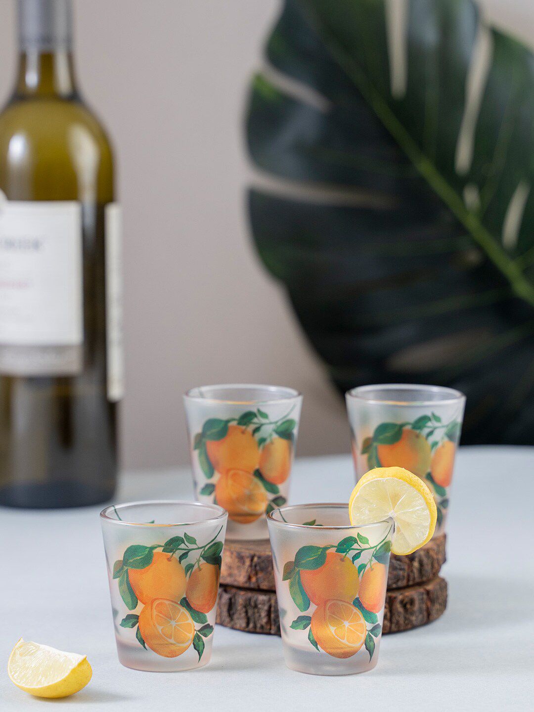 KOLOROBIA Set of 4 Transparent & Orange Juicy Italian Oranges Shot Glasses 30 ml Price in India