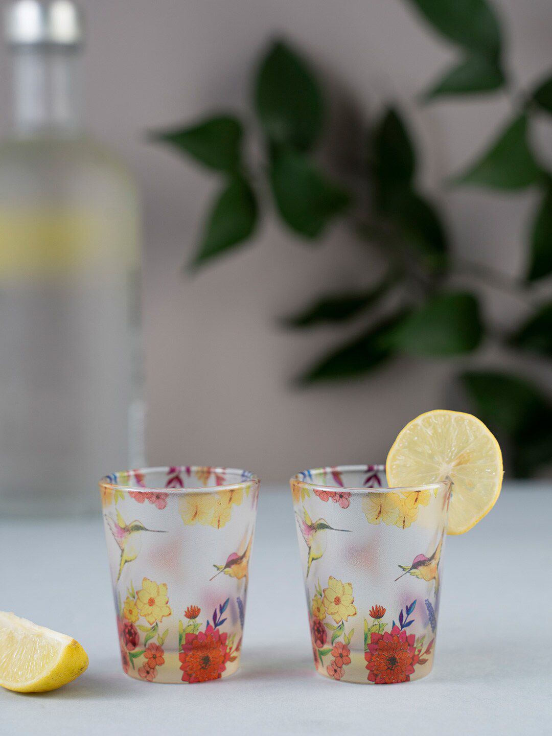 KOLOROBIA Set of 2 Red & Yellow Humming Bird Shot Glasses Price in India