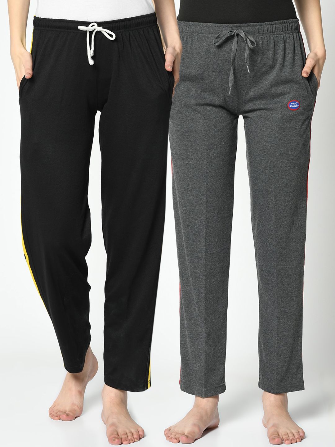 VIMAL JONNEY Women Pack of 2 Grey & Black Solid Lounge Pants Price in India