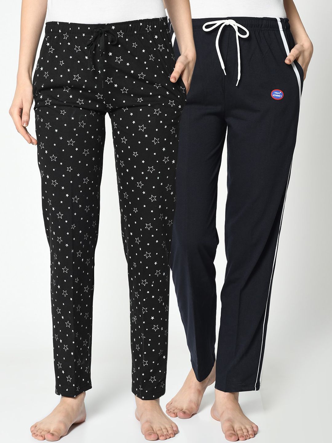 VIMAL JONNEY Women Pack of 2 Black & Navy Blue Solid Lounge Pants Price in India