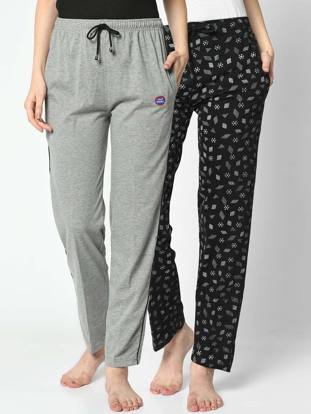 VIMAL JONNEY Women Pack of 2 Grey & Black Solid Lounge Pants Price in India