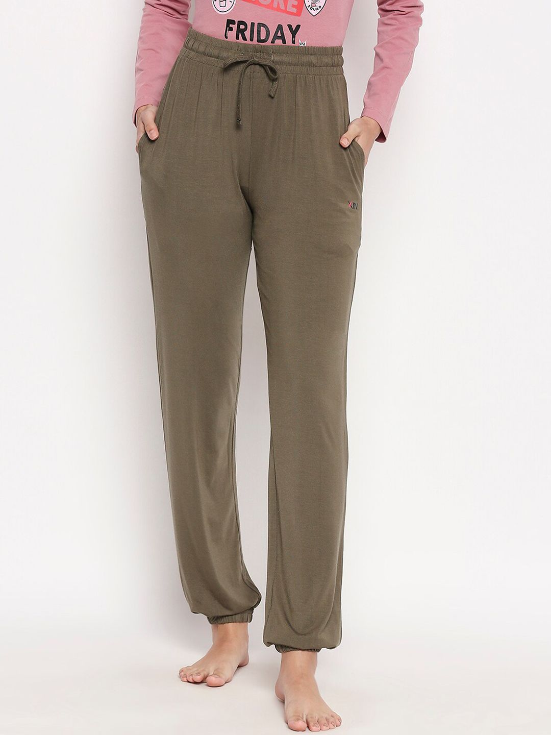 XIN Women Olive Green Solid Lounge Pants Price in India