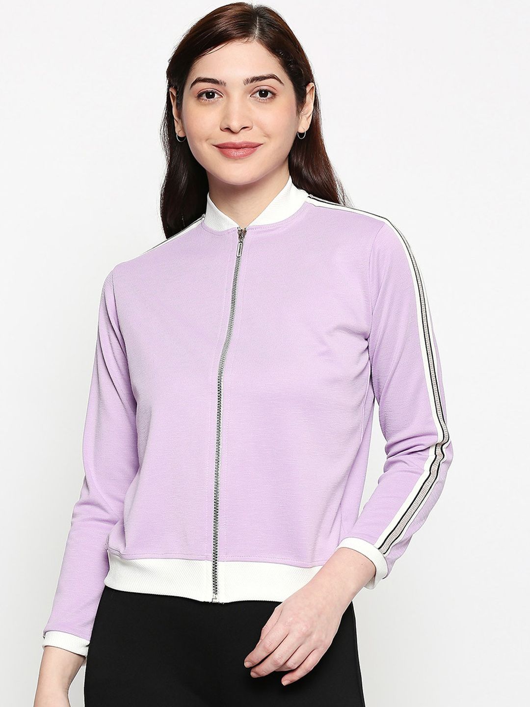 inocenCia Women Lavender Solid Lightweight Bomber Price in India