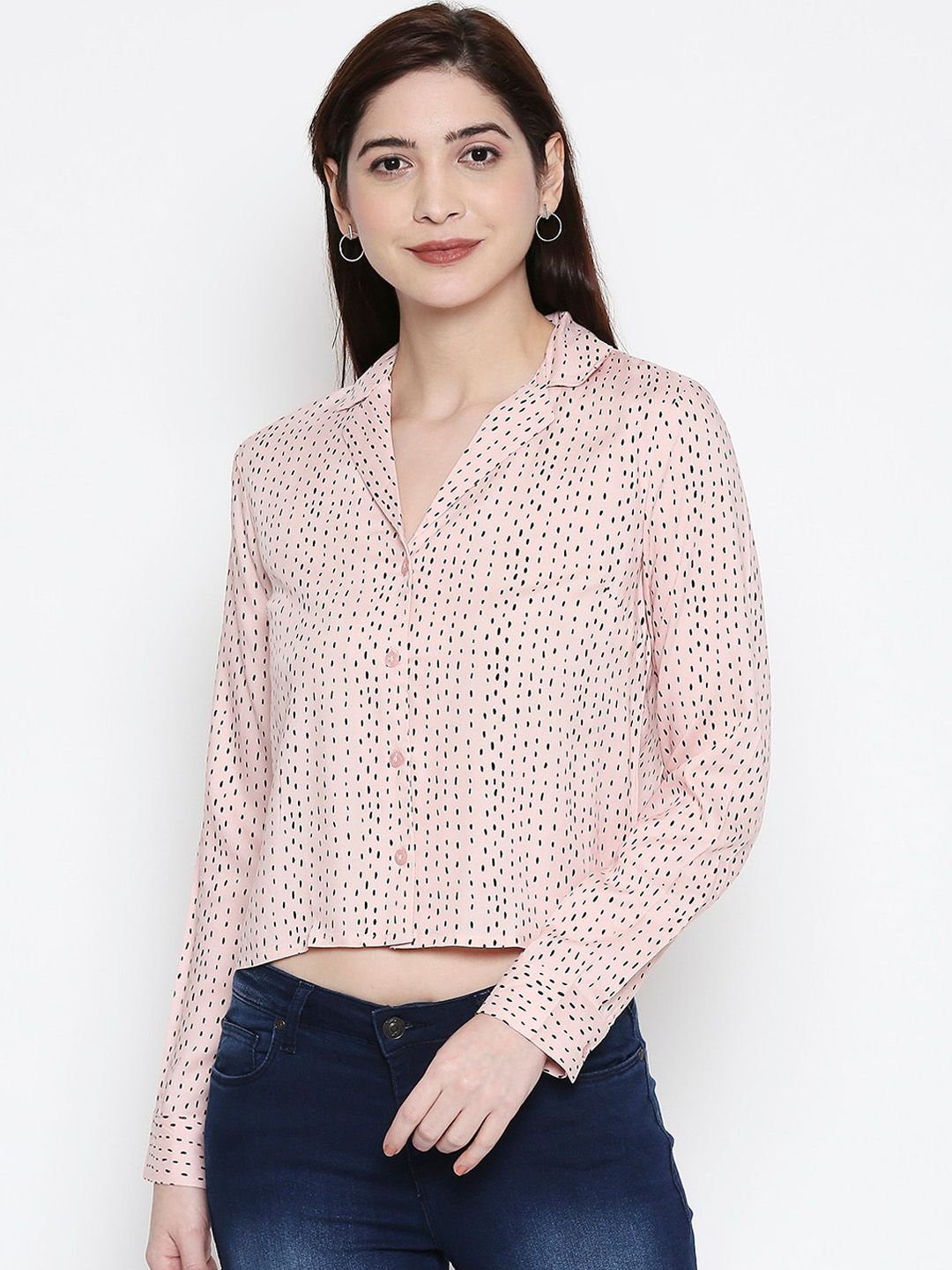 People Women Pink Slim Fit Printed Casual Shirt