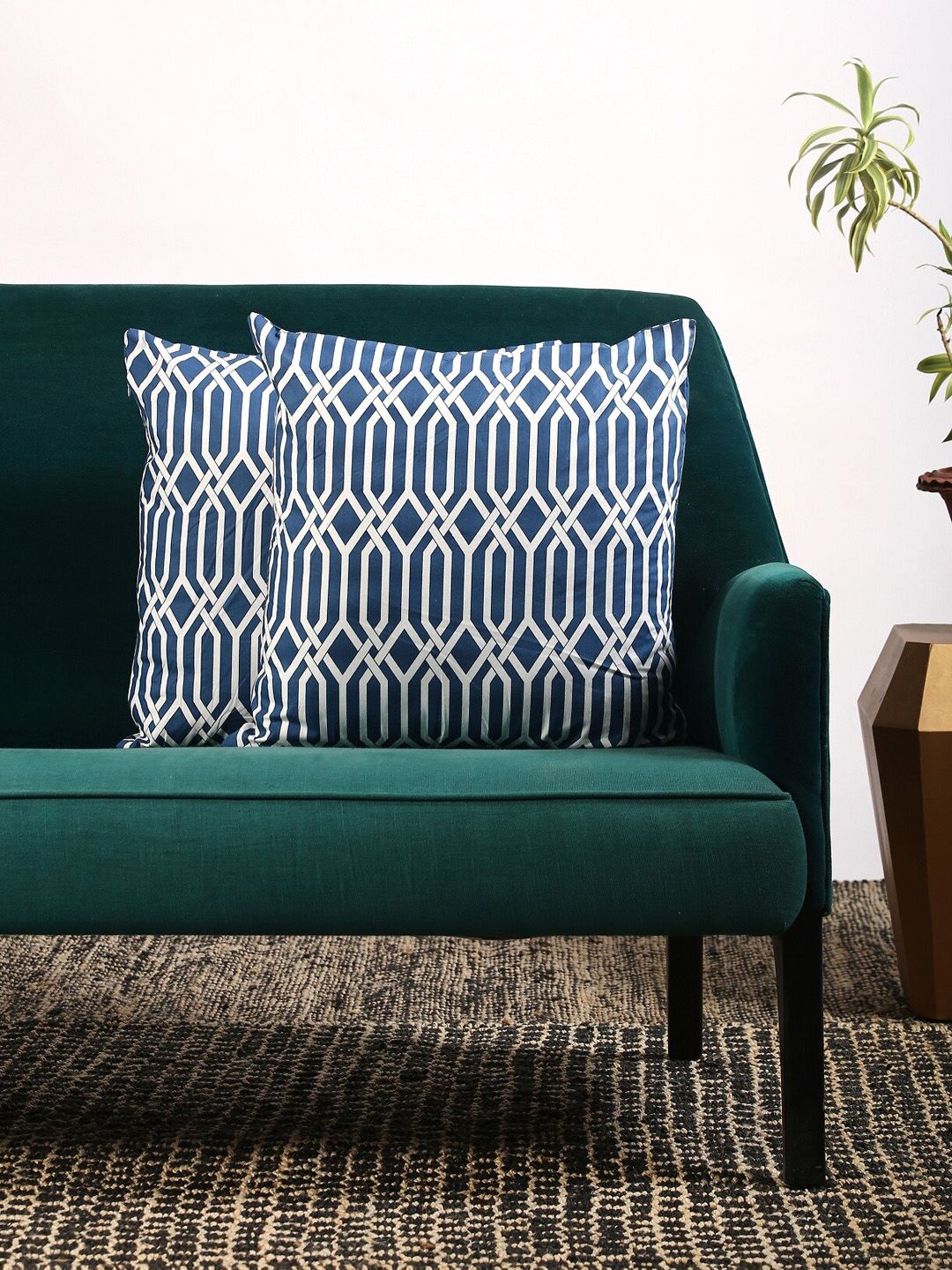 Contrast Living Set of 2 Blue Geometric Printed Cushion Covers Price in India