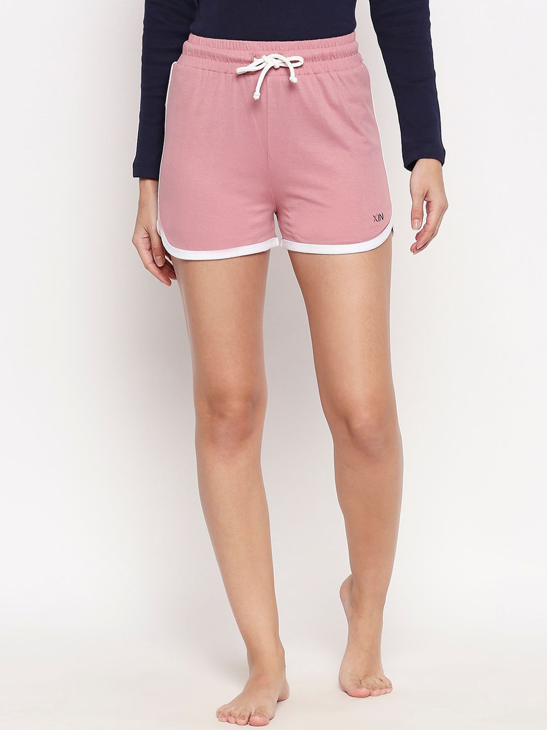 XIN Women Pink & White Solid Lounge Shorts ONO1046X Price in India