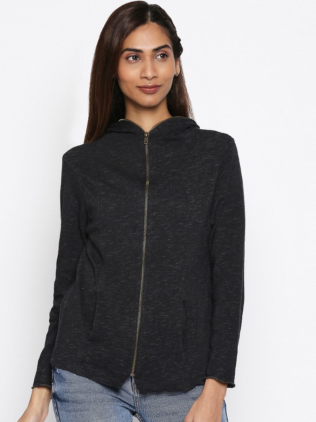 People Women Black Solid Bomber Jacket Price in India